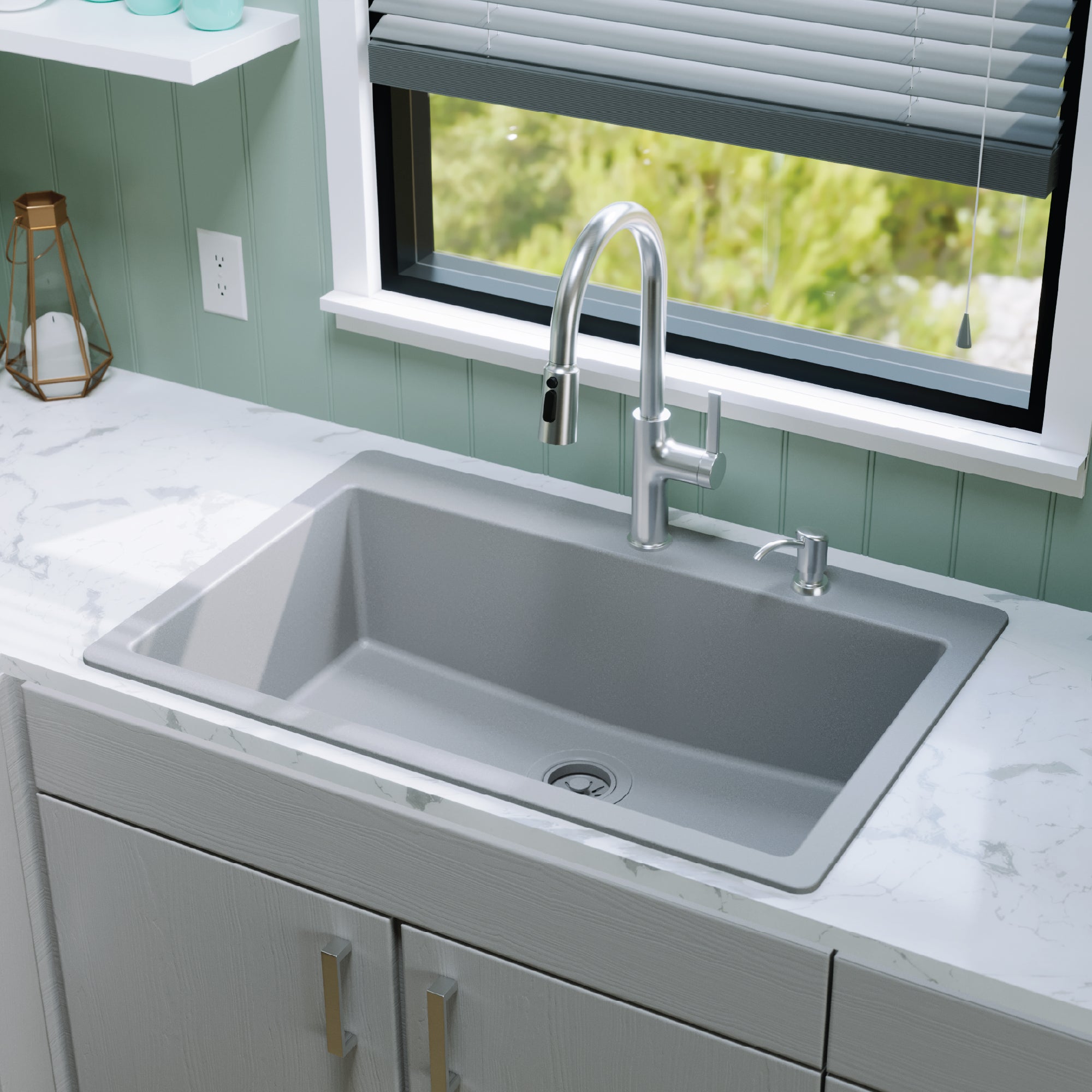 Alternative View of Karran 33" Drop In/Topmount Quartz Composite Kitchen Sink, Grey, QT-812-GR
