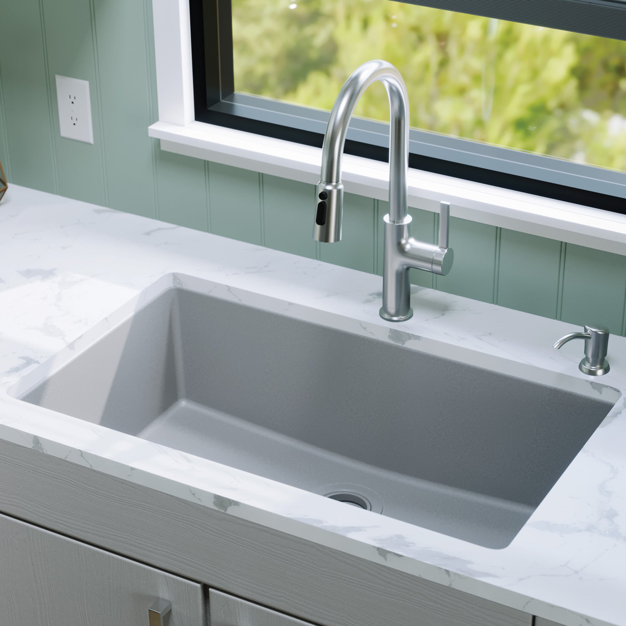 Alternative View of Karran 32" Undermount Quartz Composite Kitchen Sink, Grey, QU-812-GR