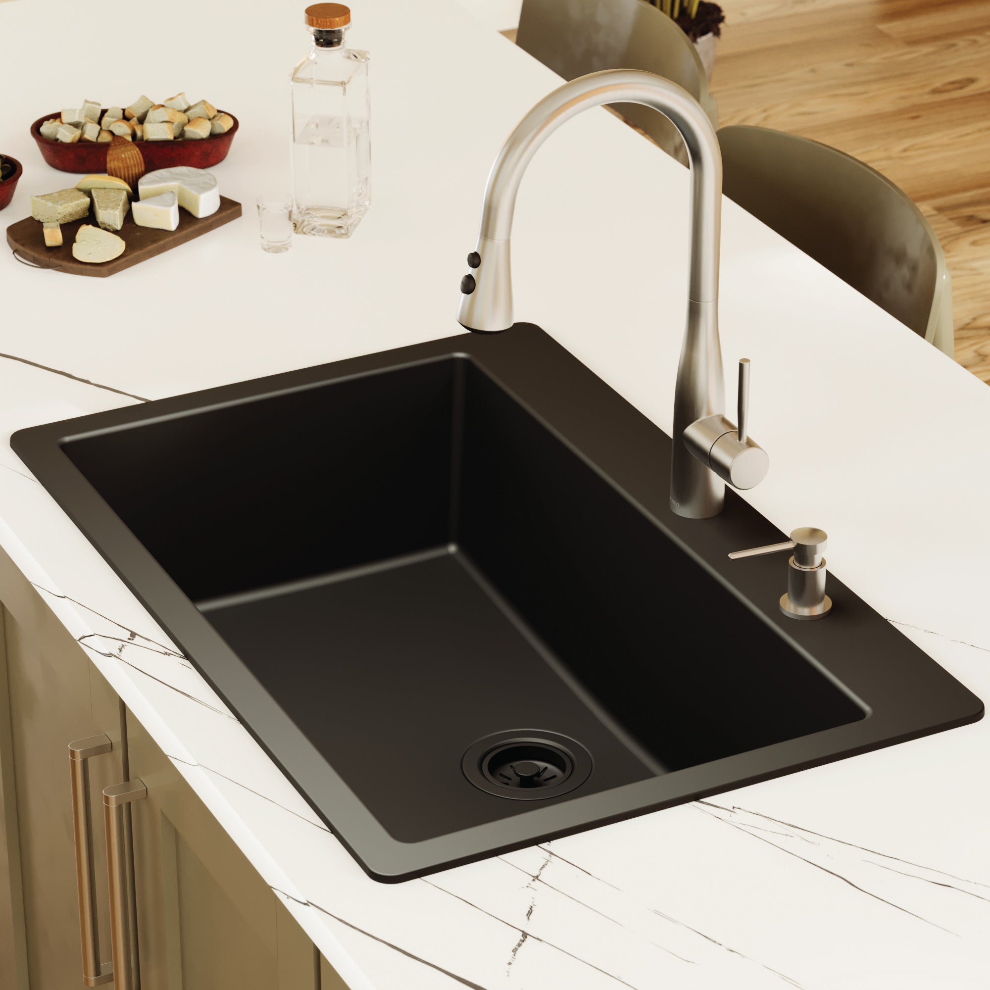 Alternative View of Karran 33" Drop In/Topmount Quartz Composite Kitchen Sink, Black, QT-812-BL