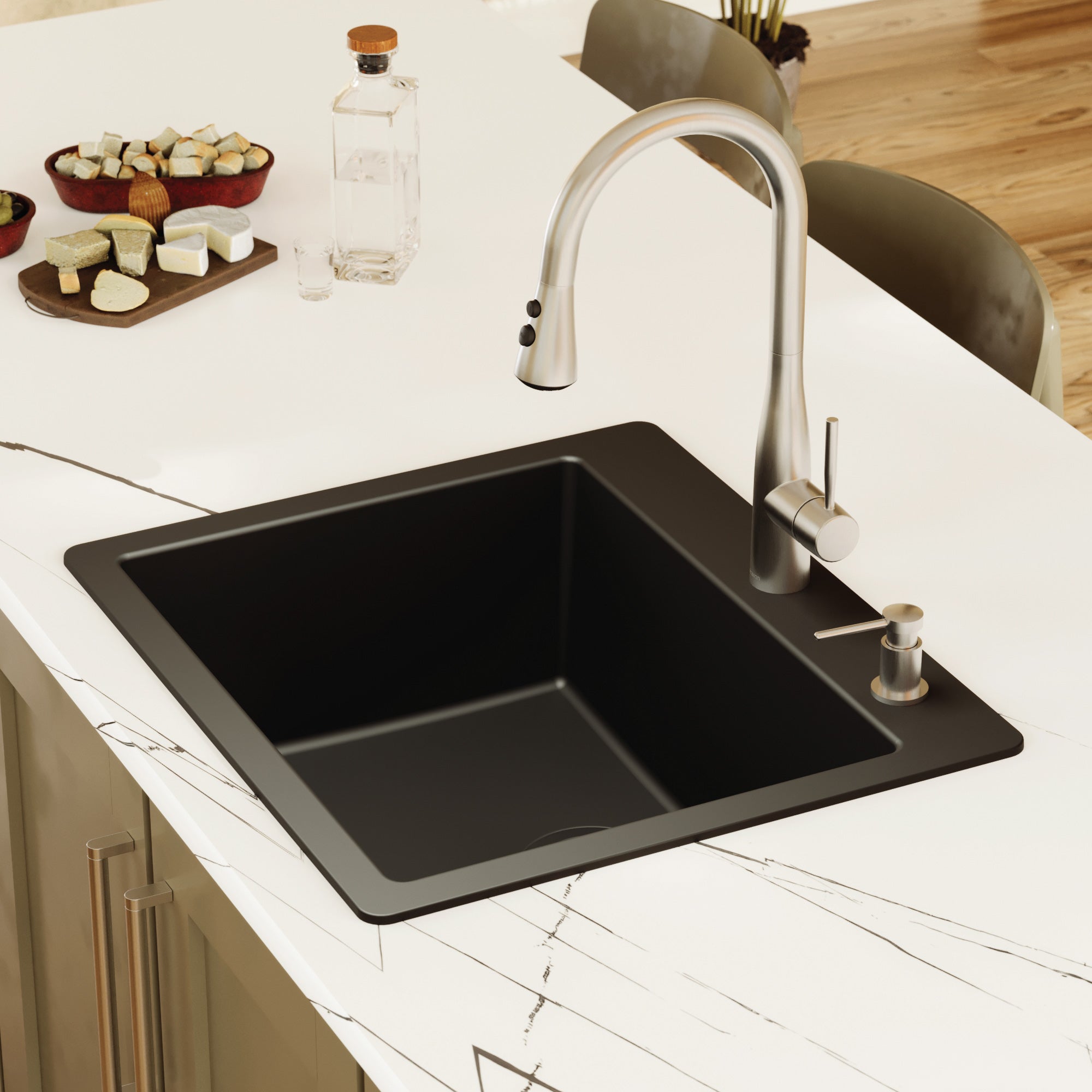 Alternative View of Karran 25" Drop In/Topmount Quartz Composite Kitchen Sink, Black, QT-820-BL