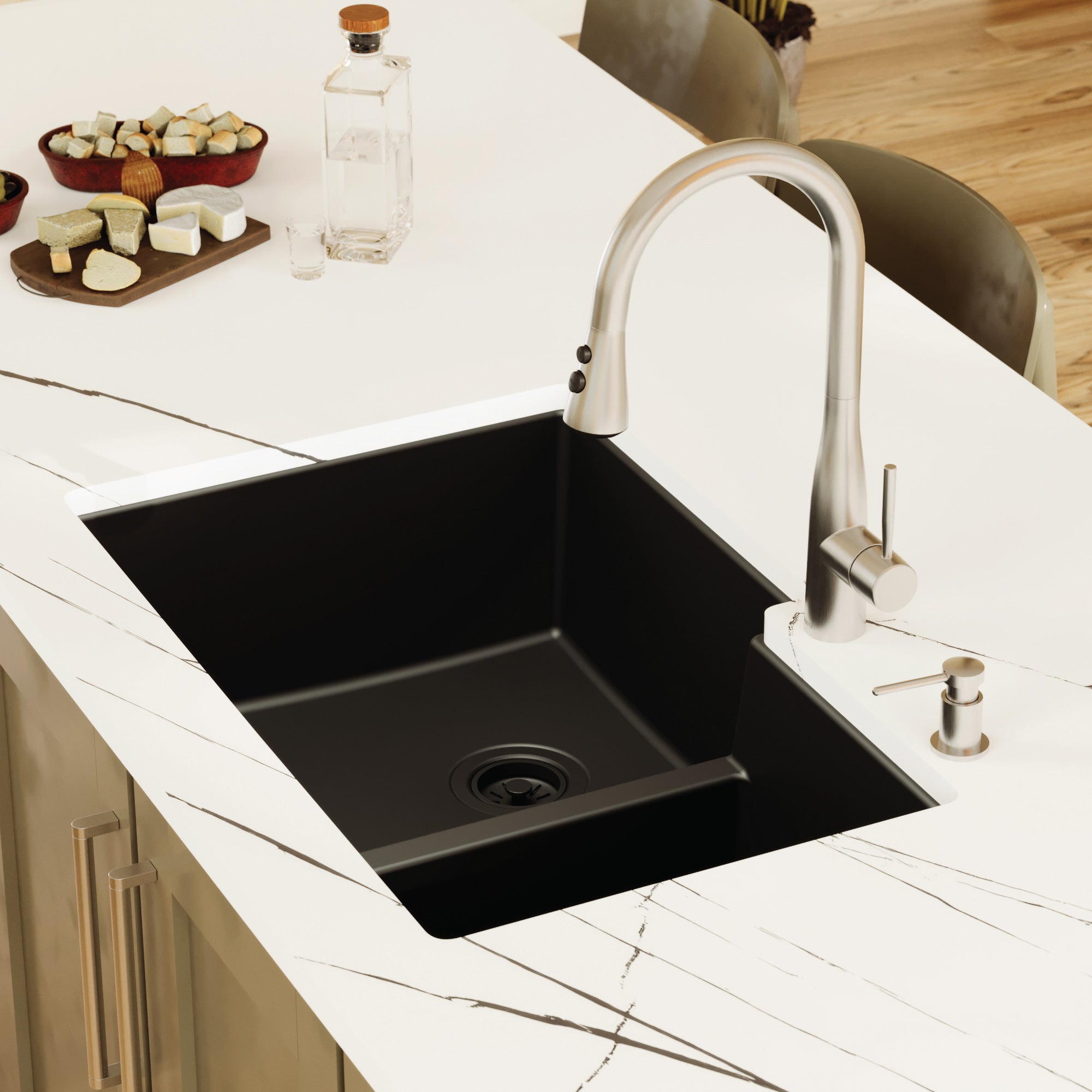 Alternative View of Karran 32" Undermount Quartz Composite Kitchen Sink, 60/40 Double Bowl, Black, QU-811-BL