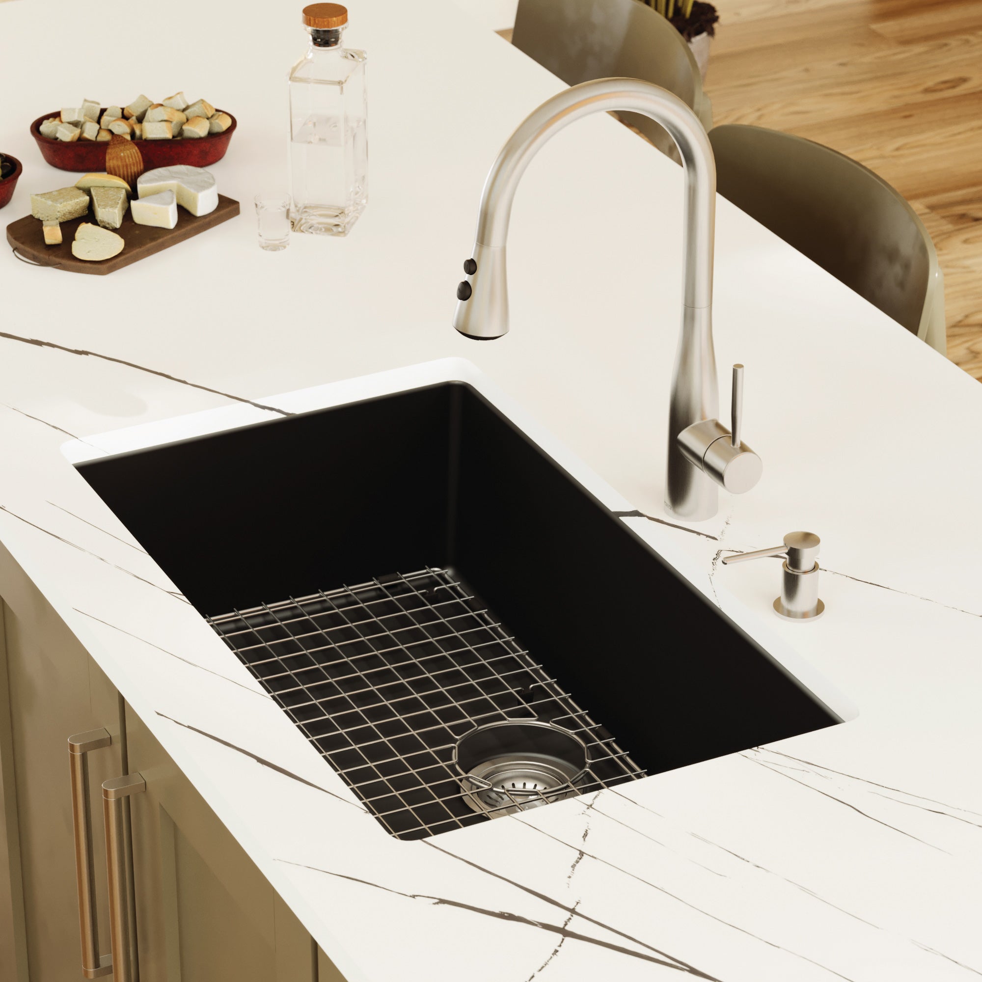 Alternative View of Karran 32" Undermount Quartz Composite Kitchen Sink with Accessories, Black, QU-812-BL-PK1