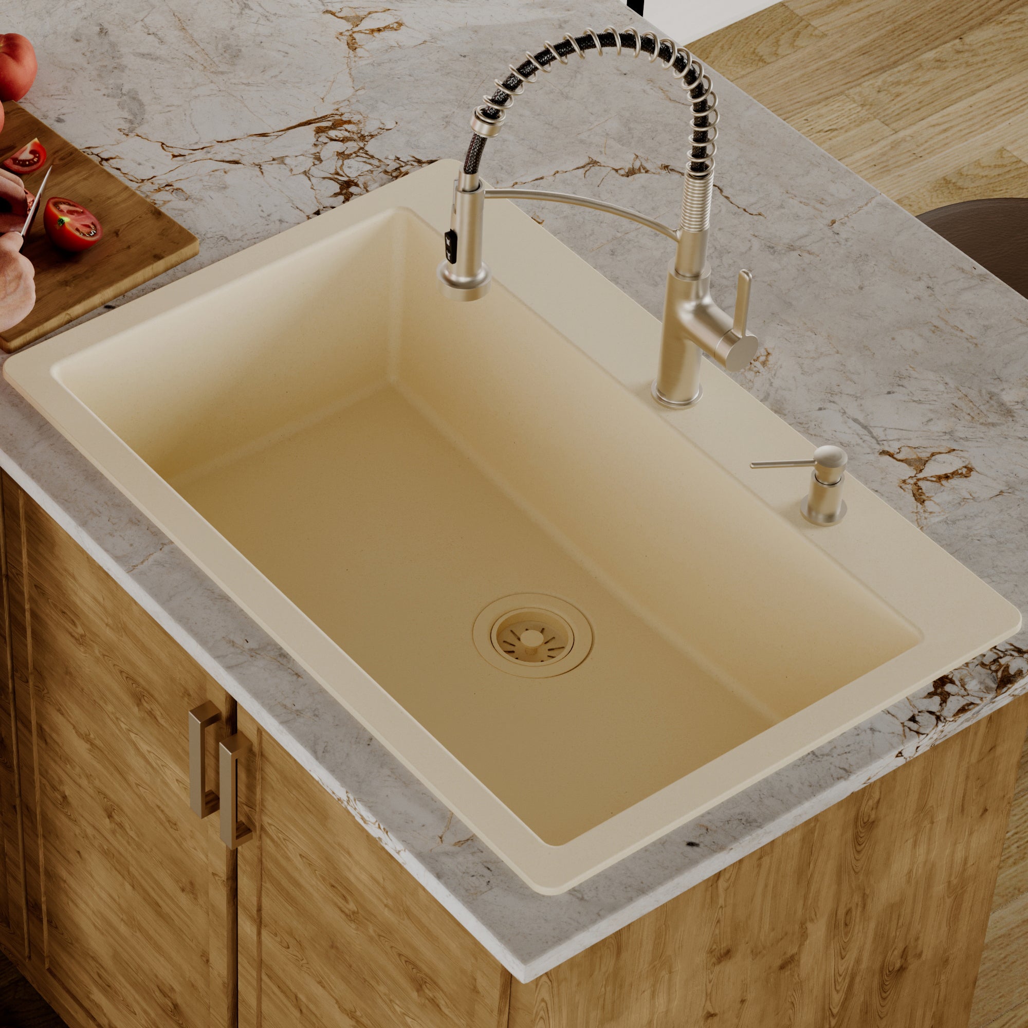 Alternative View of Karran 33" Drop In/Topmount Quartz Composite Kitchen Sink, Bisque, QT-812-BI