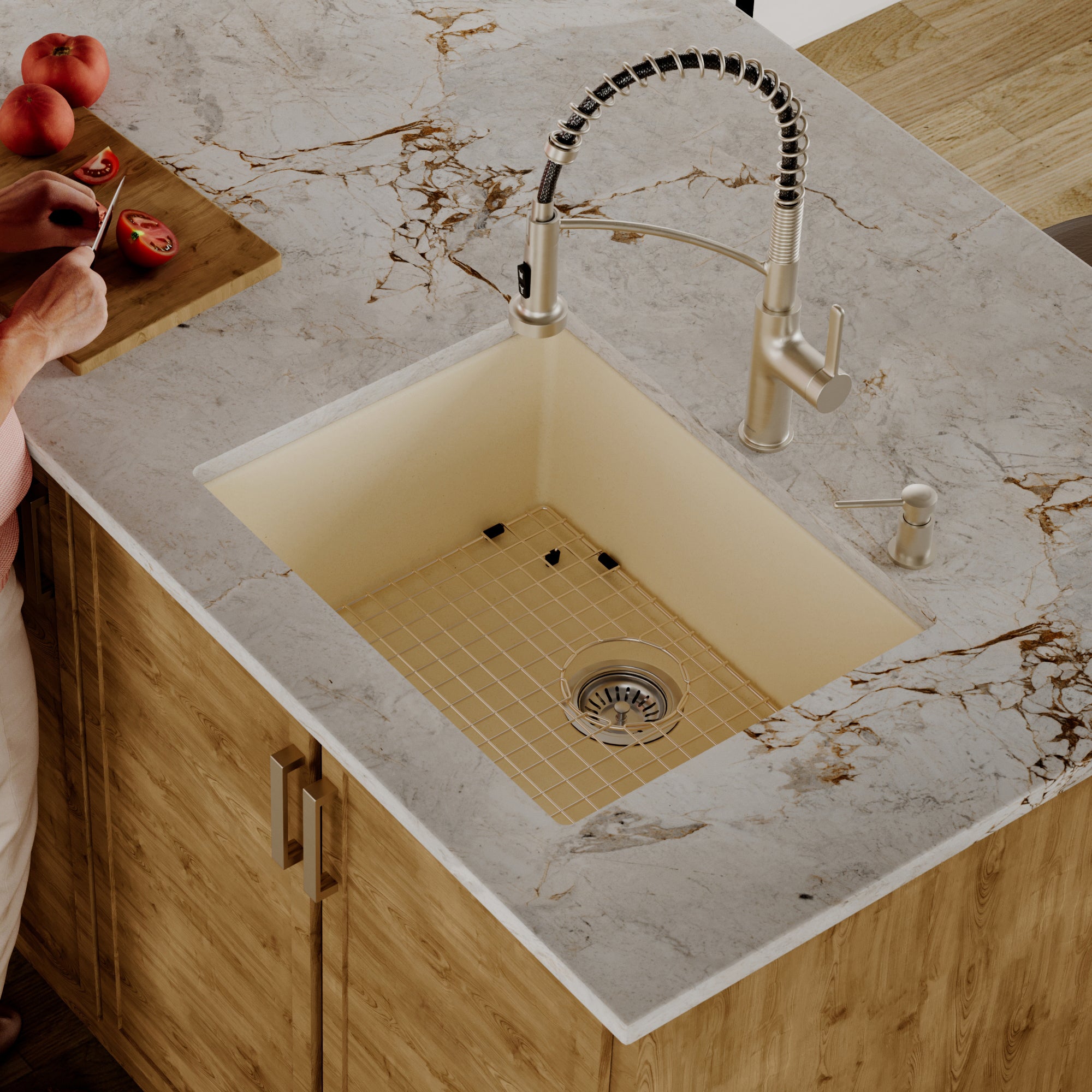 Alternative View of Karran 24" Undermount Quartz Composite Kitchen Sink with Accessories, Bisque, QU-820-BI-PK1