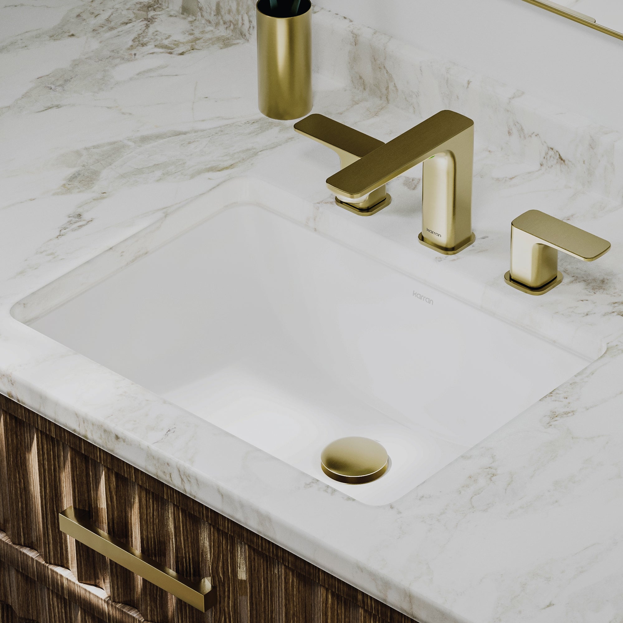 Karran Valera 15.375" x 20.5" Rectangular Undermount Vitreous China Bathroom Sink, White, VC-107-WH