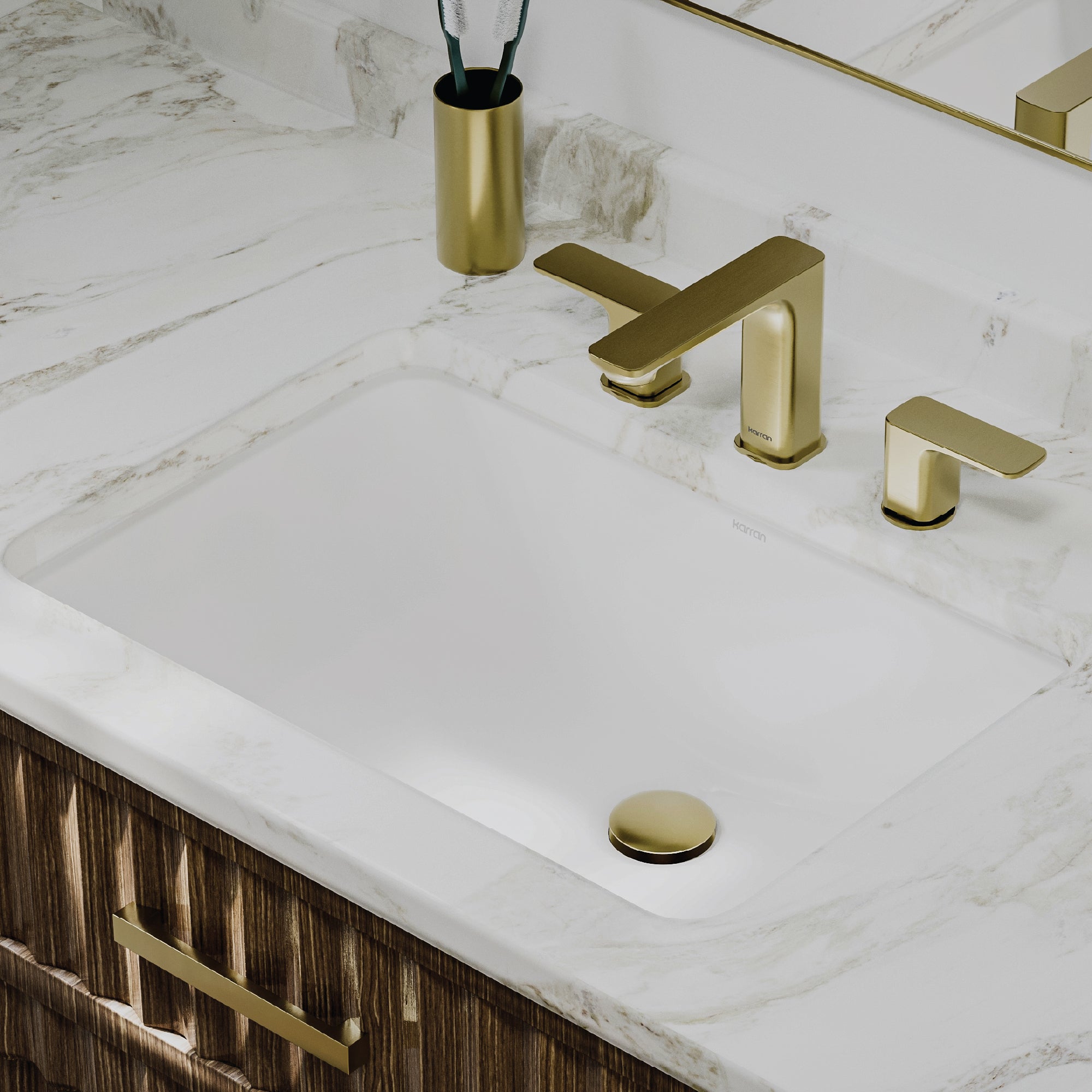 Karran Valera 14.5" x 20.5" Rectangular Undermount Vitreous China Bathroom Sink, White, VC-111-WH