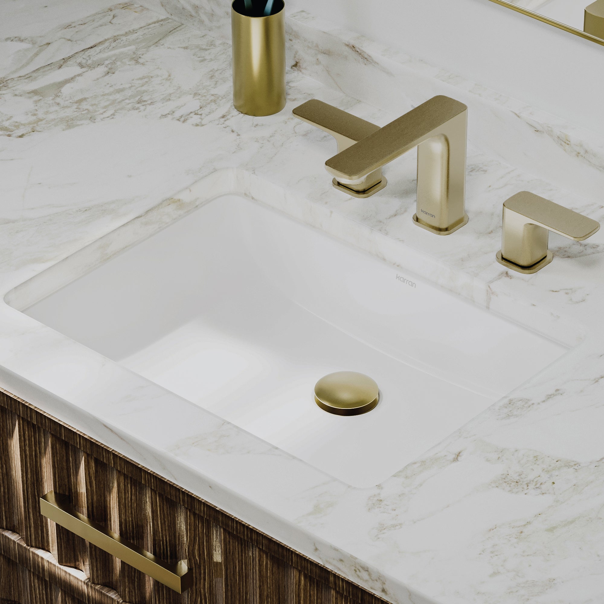 Karran Valera 15" x 20.25" Rectangular Undermount Vitreous China ADA Bathroom Sink, White, VC-114-WH