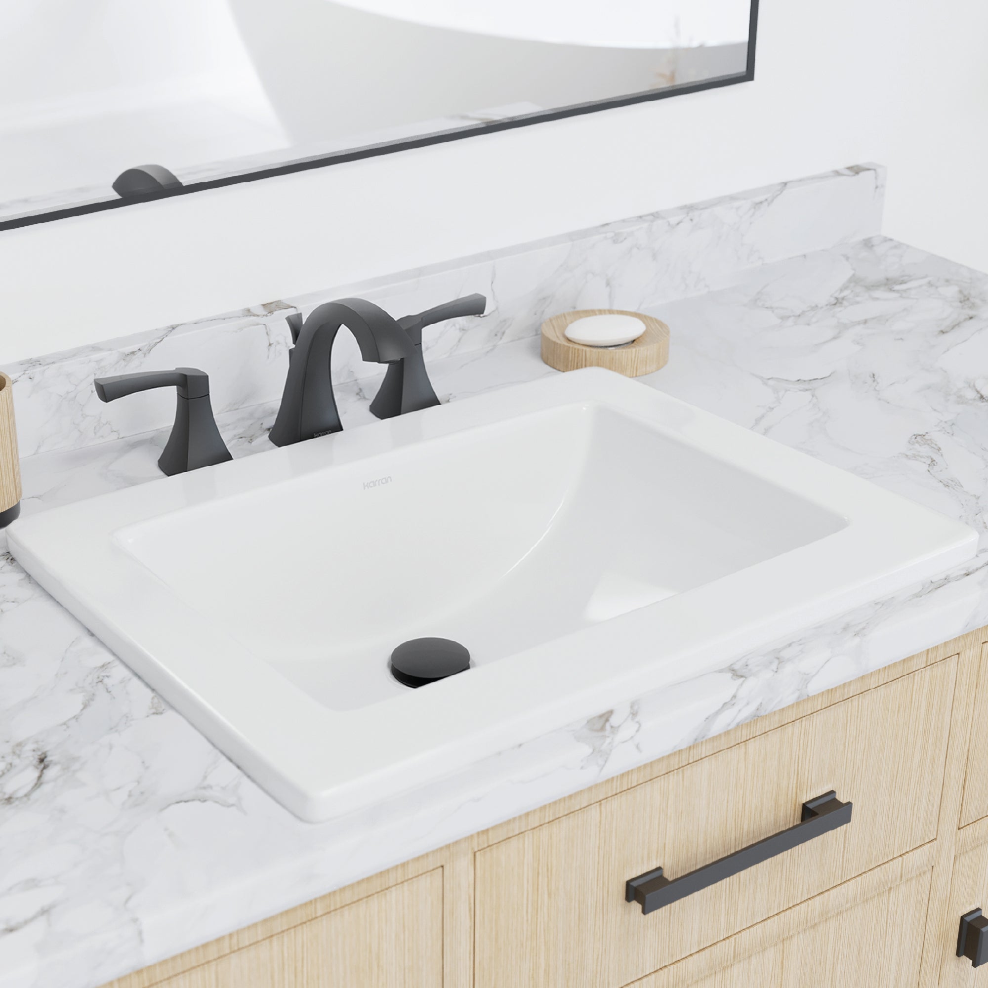 Karran Valera 17.125" x 23.25" Rectangular Drop In/Topmount Vitreous China ADA Bathroom Sink, White, VC-205-WH