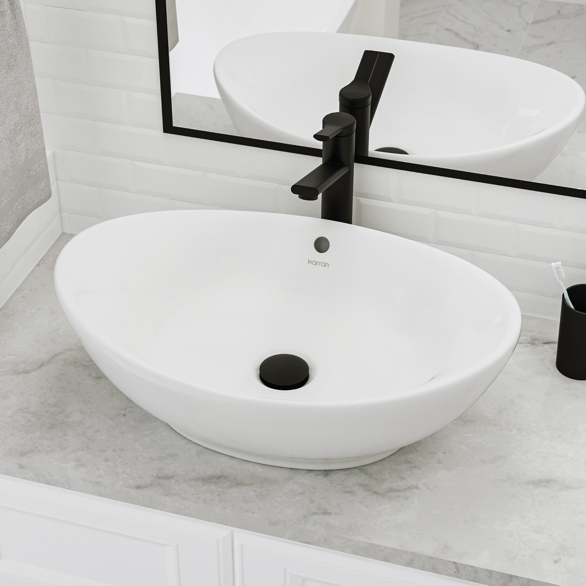 Alternative View of Karran Valera 22.875" x 14.875" x 4.5" Oval Vessel Vitreous China ADA Bathroom Sink, White, VC-301-WH
