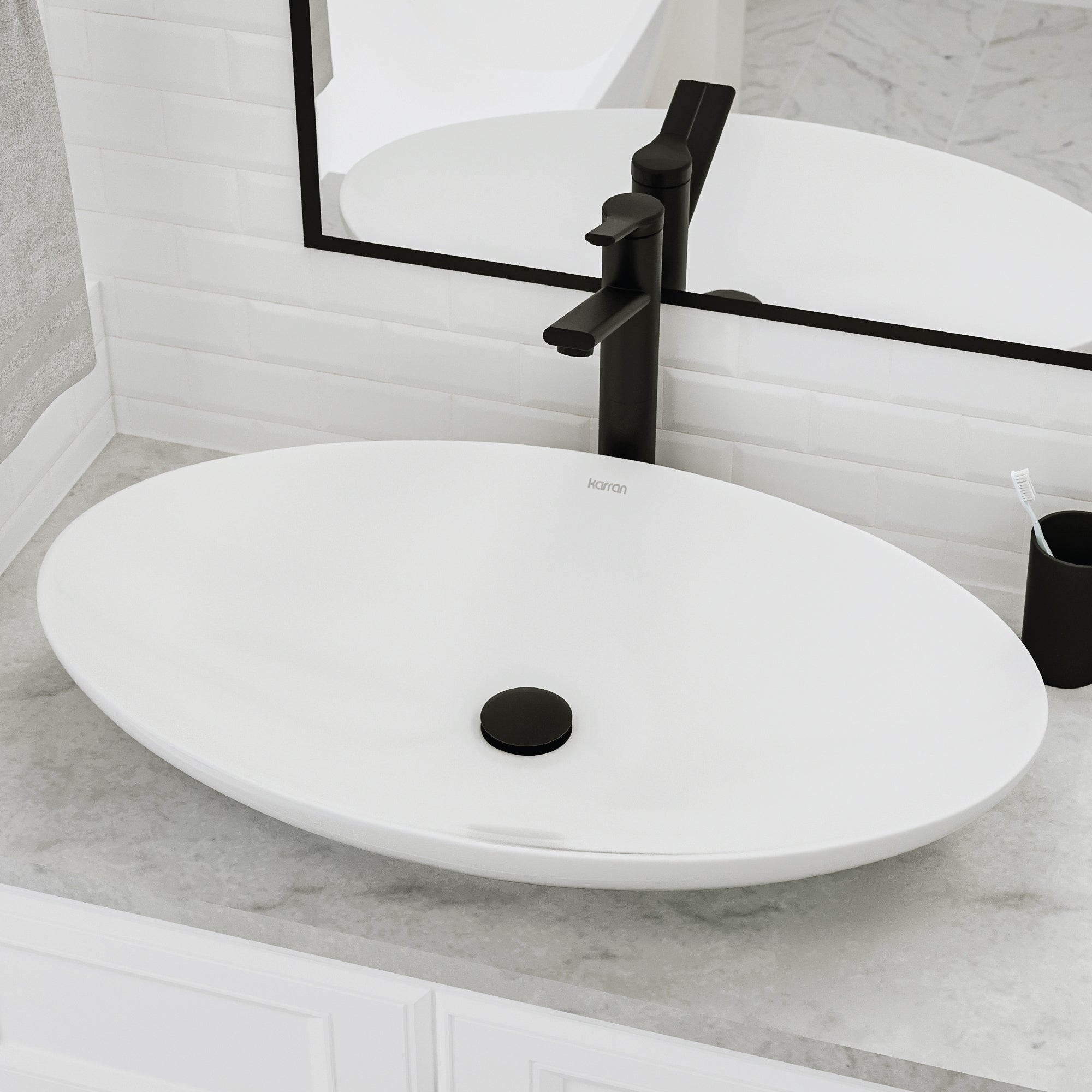 Alternative View of Karran Valera 27" x 163/4" x 31/4" Oval Vessel Vitreous China ADA Bathroom Sink, White, VC-303-WH