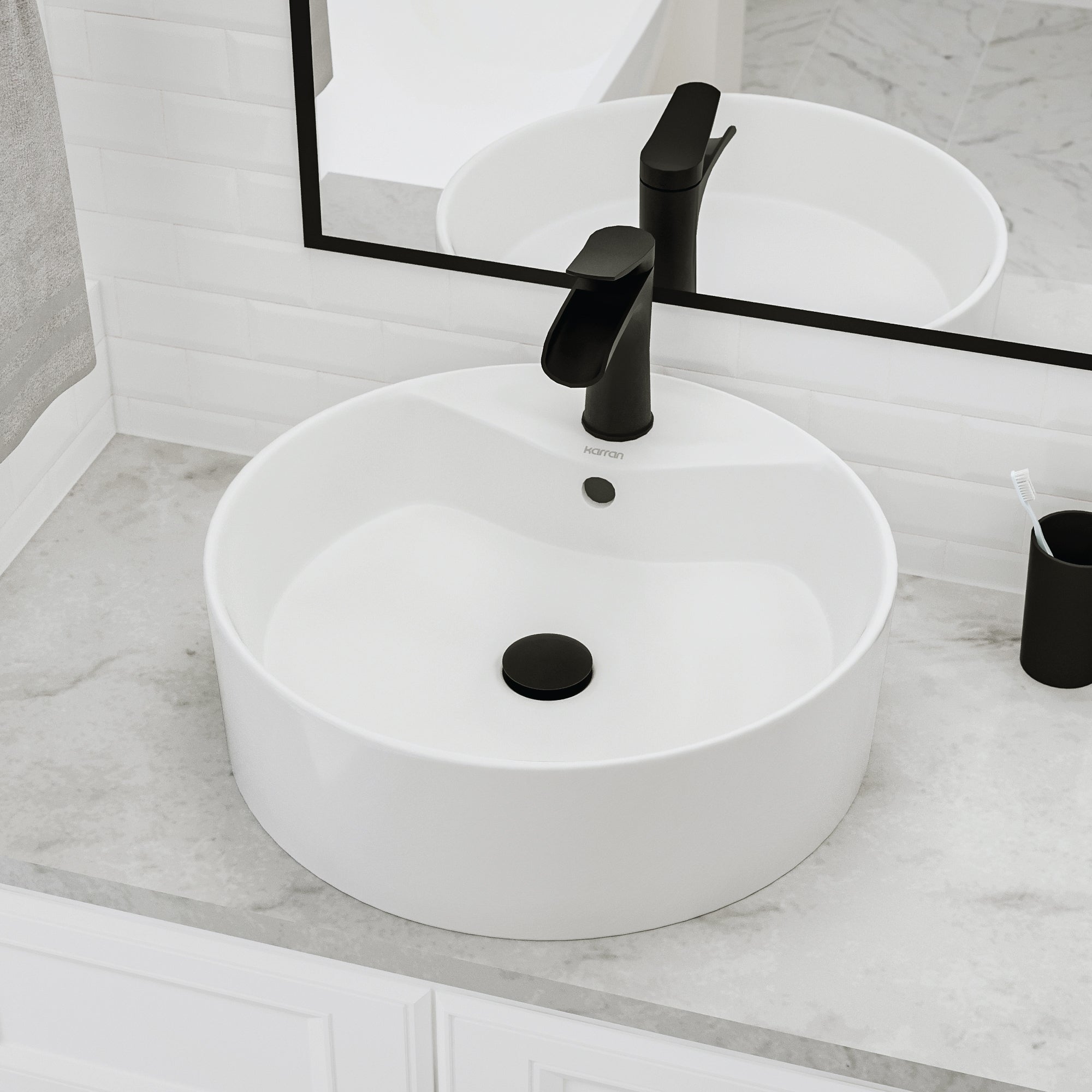 Alternative View of Karran Valera 18.125" x 18.125" x 4.25" Round Vessel Vitreous China ADA Bathroom Sink, White, VC-401-WH