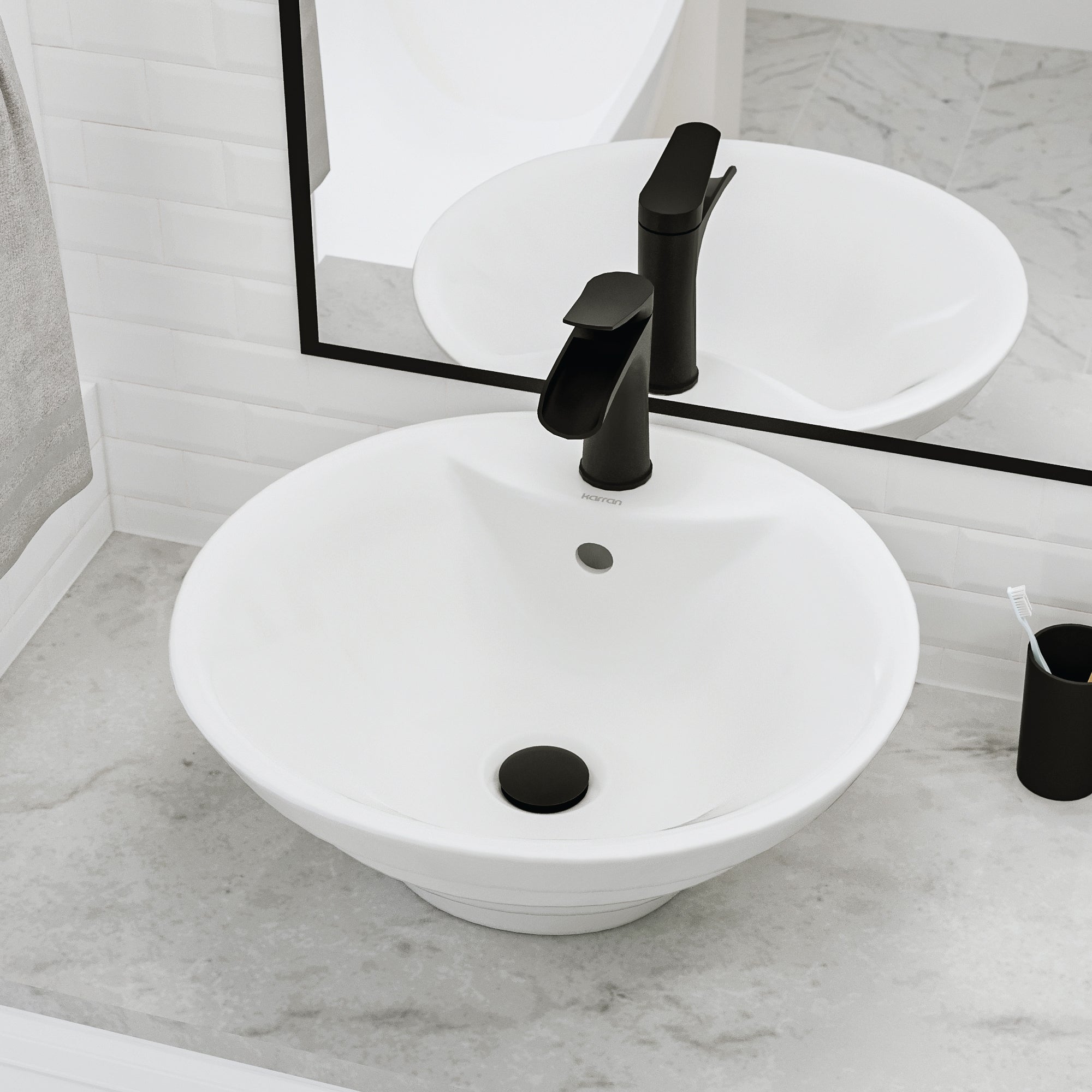 Alternative View of Karran Valera 18.875" x 18.875" x 5.75" Round Vessel Vitreous China ADA Bathroom Sink, White, VC-402-WH