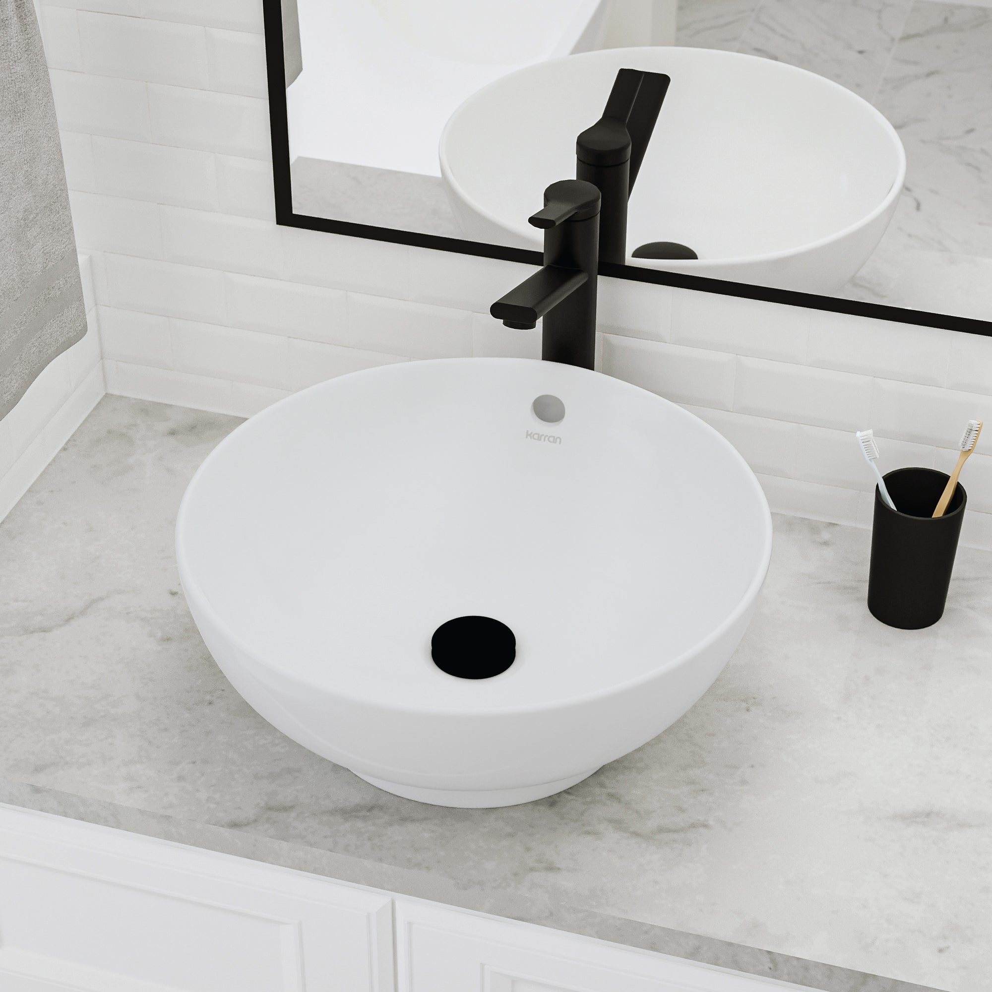 Alternative View of Karran Valera 16.625" x 16.625" x 5" Round Vessel Vitreous China ADA Bathroom Sink, White, VC-410-WH