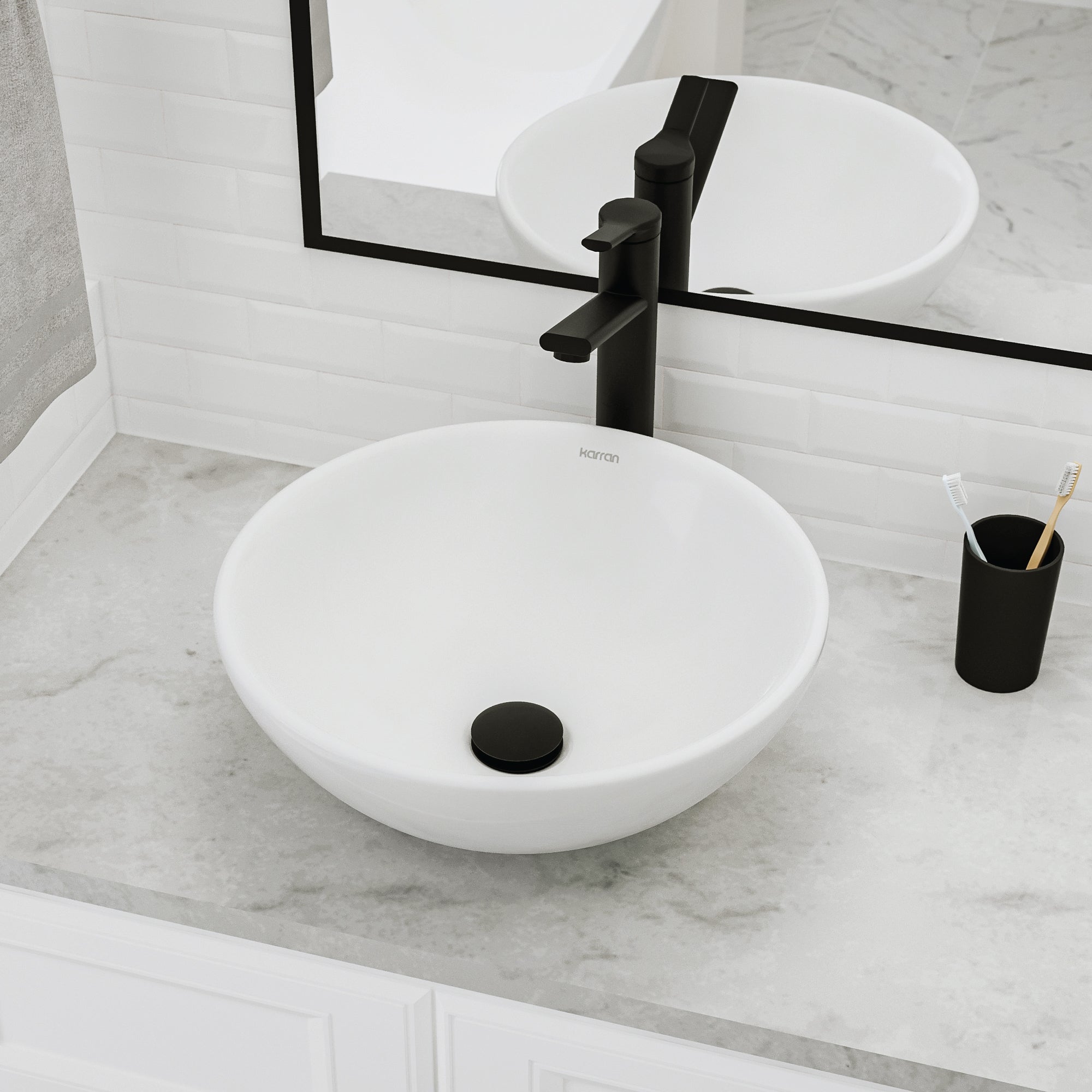 Alternative View of Karran Valera 15.5" x 15.5" x 5" Round Vessel Vitreous China ADA Bathroom Sink, White, VC-411-WH