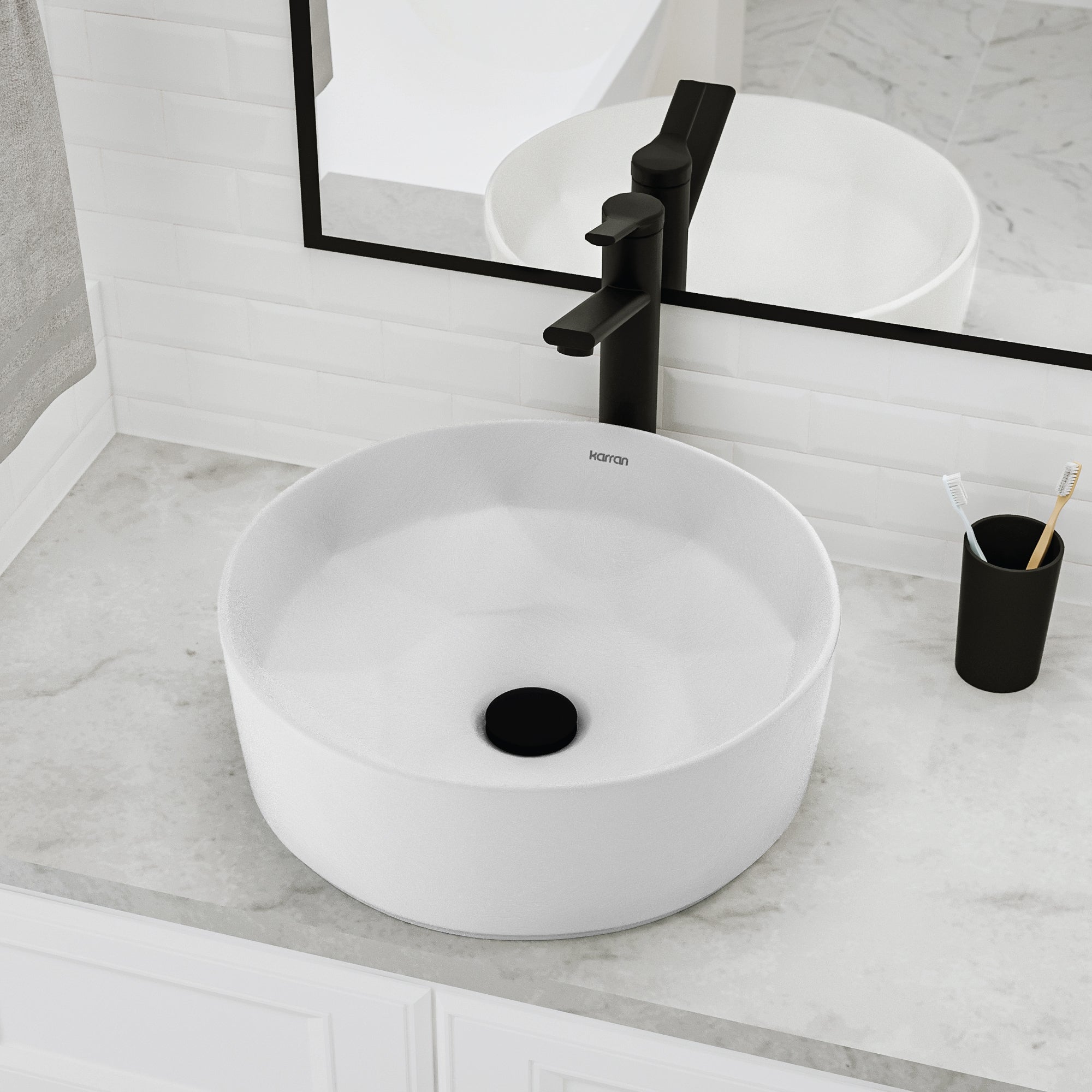 Alternative View of Karran Valera 16" x 16" x 4.5" Round Vessel Vitreous China ADA Bathroom Sink, White, VC-421-WH