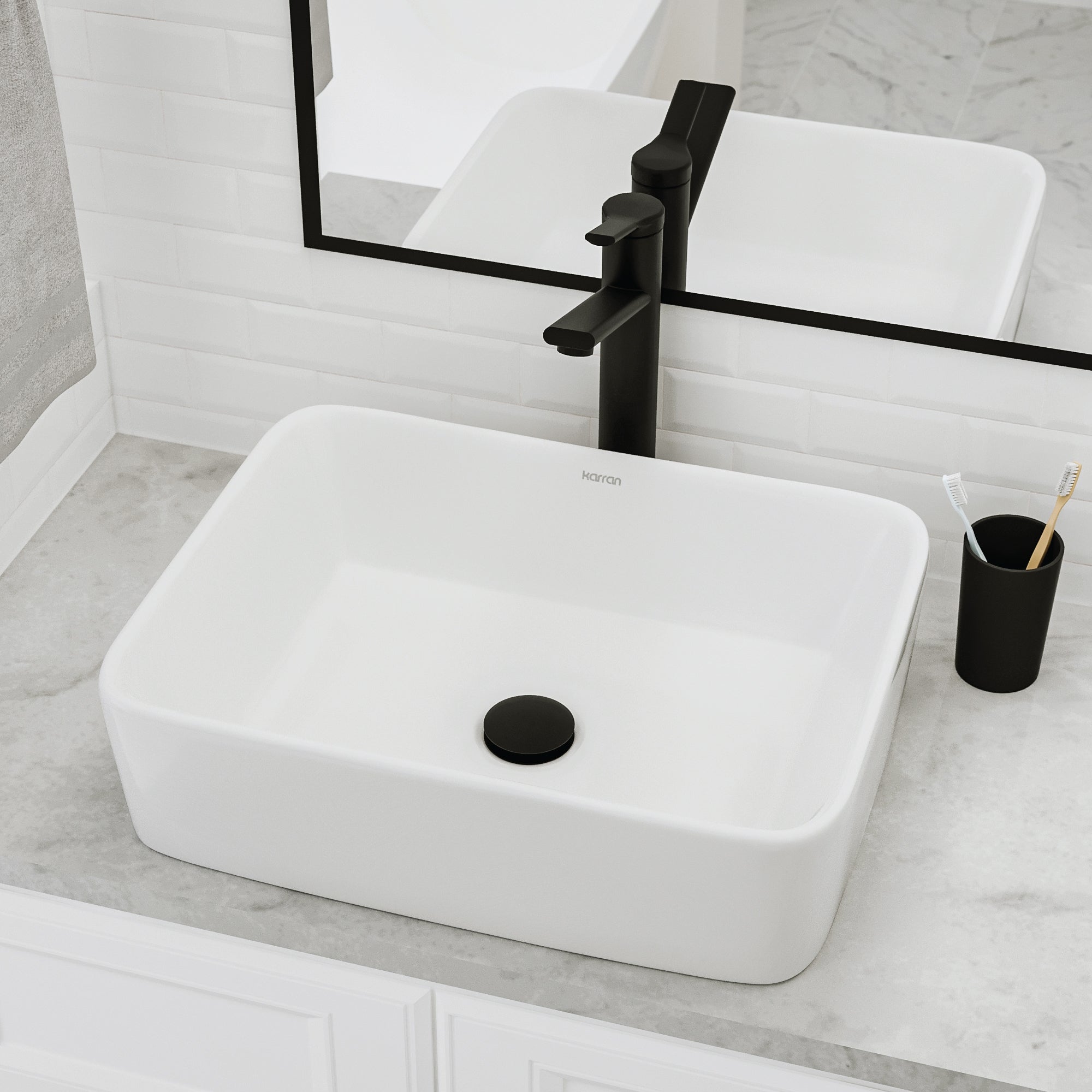 Alternative View of Karran Valera 18.75" x 14.5" x 4.25" Rectangular Vessel Vitreous China ADA Bathroom Sink, White, VC-501-WH