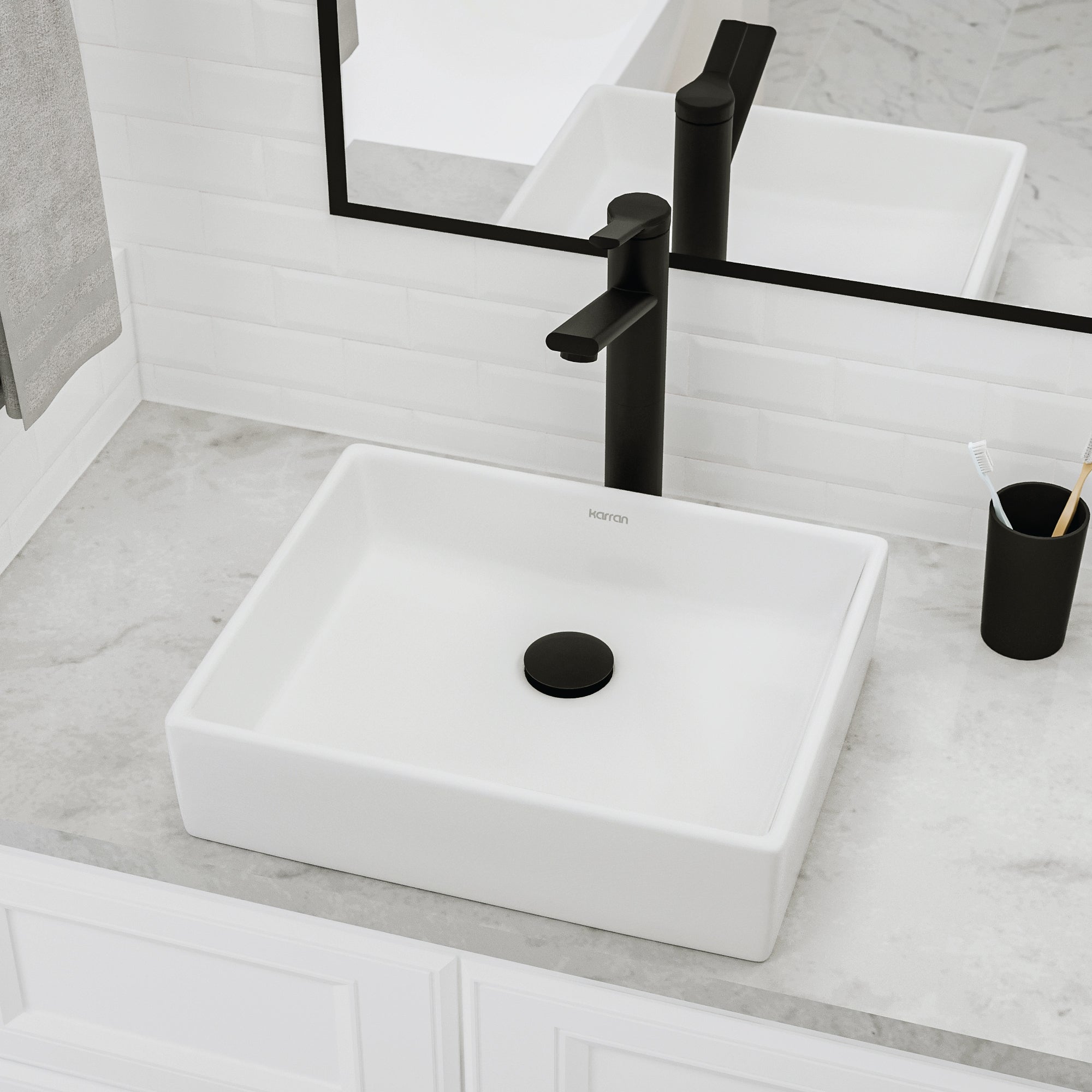 Alternative View of Karran Valera 15.5" x 13" x 3.25" Rectangular Vessel Vitreous China ADA Bathroom Sink, White, VC-503-WH