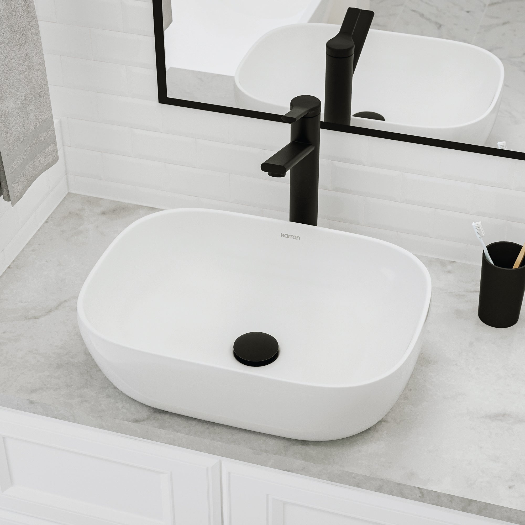 Alternative View of Karran Valera 19.875" x 15.75" x 4.5" Rectangular Vessel Vitreous China ADA Bathroom Sink, White, VC-511-WH