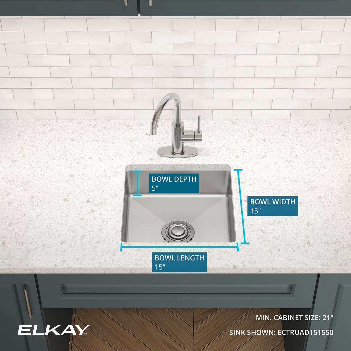 Elkay Crosstown 17" Rectangle Stainless Steel ADA Bar/Prep Sink, Polished Satin, 18 Gauge, ECTRUAD151550