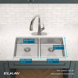 Elkay Crosstown 32" Undermount Stainless Steel ADA Kitchen Sink, 50/50 Double Bowl, Polished Satin, 18 Gauge, ECTRUAD311755