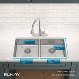 Elkay Crosstown 33" Dual Mount Stainless Steel ADA Kitchen Sink, 50/50 Double Bowl, Polished Satin, 2 Faucet Holes, ECTSRAD3322602