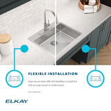 Elkay Crosstown 25" Dual Mount Stainless Steel ADA Kitchen Sink, Polished Satin, No Faucet Hole, ECTSRAD2522600