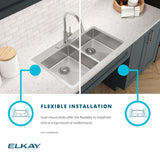 Elkay Crosstown 33" Dual Mount Stainless Steel ADA Kitchen Sink, 50/50 Double Bowl, Polished Satin, 2 Faucet Holes, ECTSRAD3322602