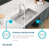 Elkay Crosstown 33" Dual Mount Stainless Steel ADA Kitchen Sink, Polished Satin, No Faucet Hole, ECTSRSAD3322600
