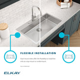 Elkay Crosstown 33" Dual Mount Stainless Steel ADA Kitchen Sink, Polished Satin, 2 Faucet Holes, ECTSRSAD3322602