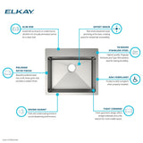 Elkay Crosstown 25" Dual Mount Stainless Steel ADA Kitchen Sink, Polished Satin, 3 Faucet Holes, ECTSRAD2522603