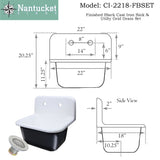 Nantucket Sinks Anchor 22" Wallmount Cast Iron Utility Sink with Accessories, White/Black, CI-2218-FBSET