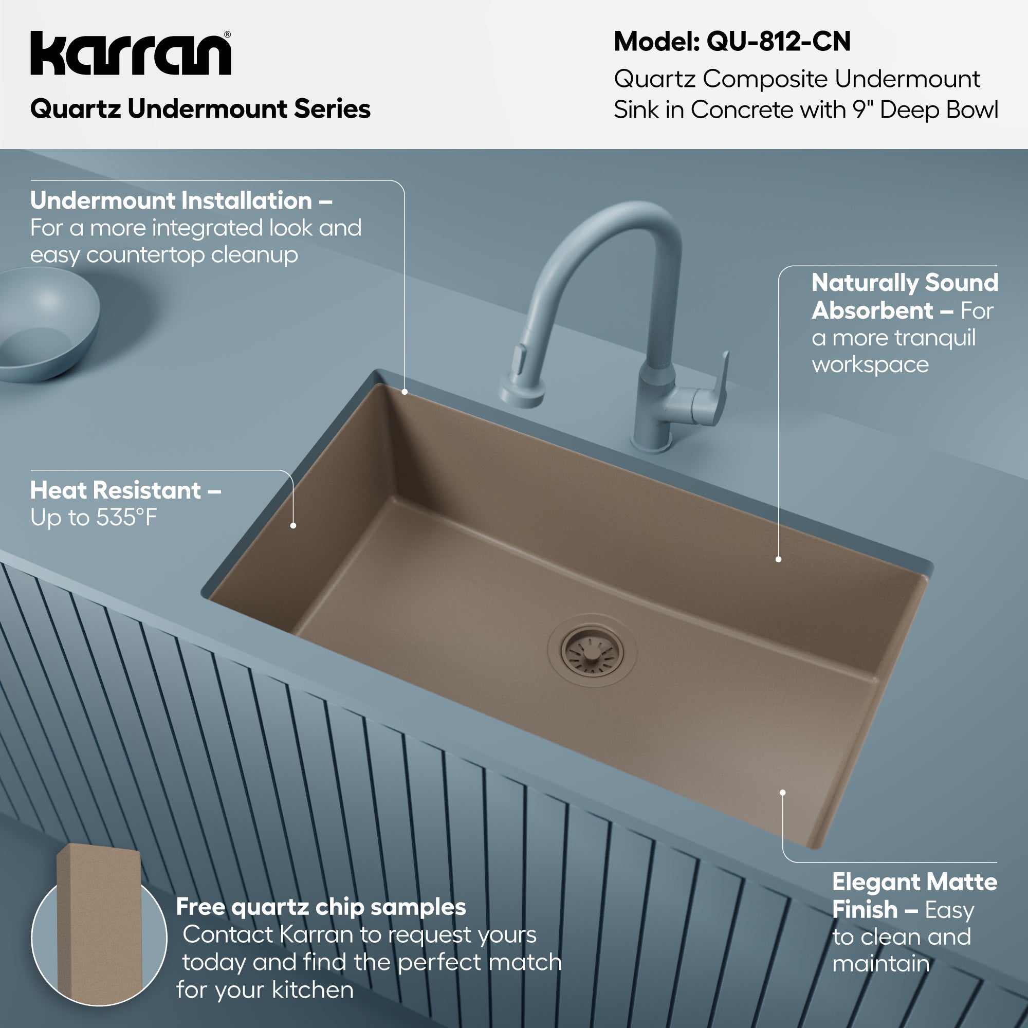 Alternative View of Karran 32" Undermount Quartz Composite Kitchen Sink, Concrete, QU-812-CN