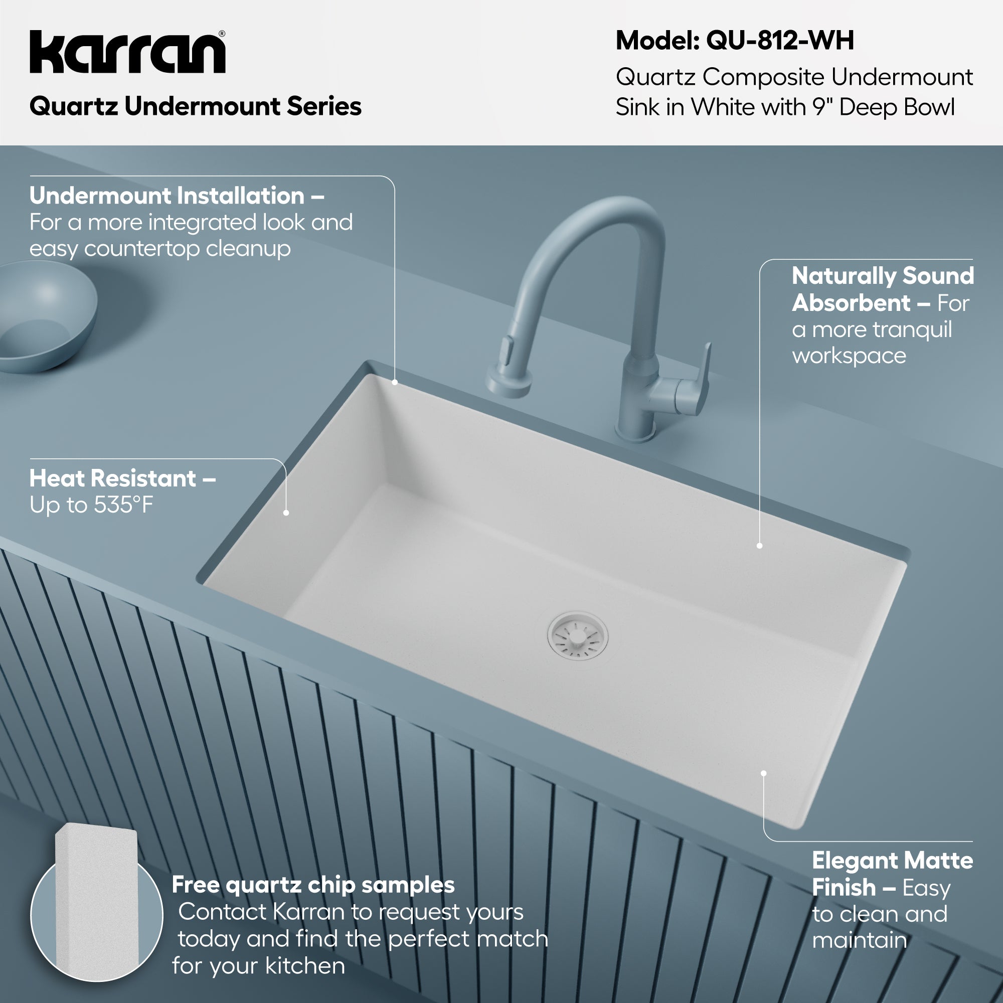 Alternative View of Karran 32" Undermount Quartz Composite Kitchen Sink, White, QU-812-WH