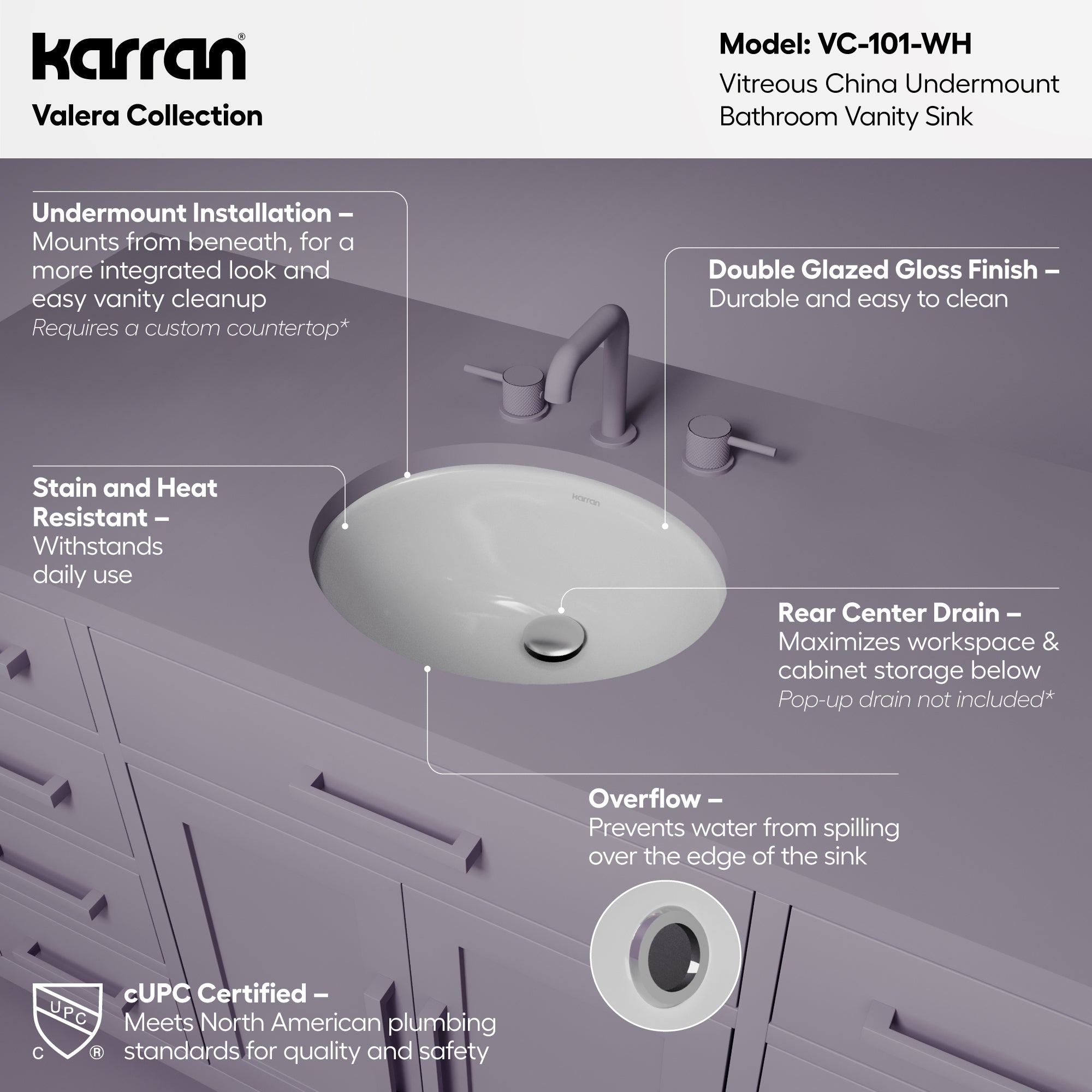 Karran 17 oval bathroom sink white informational image
