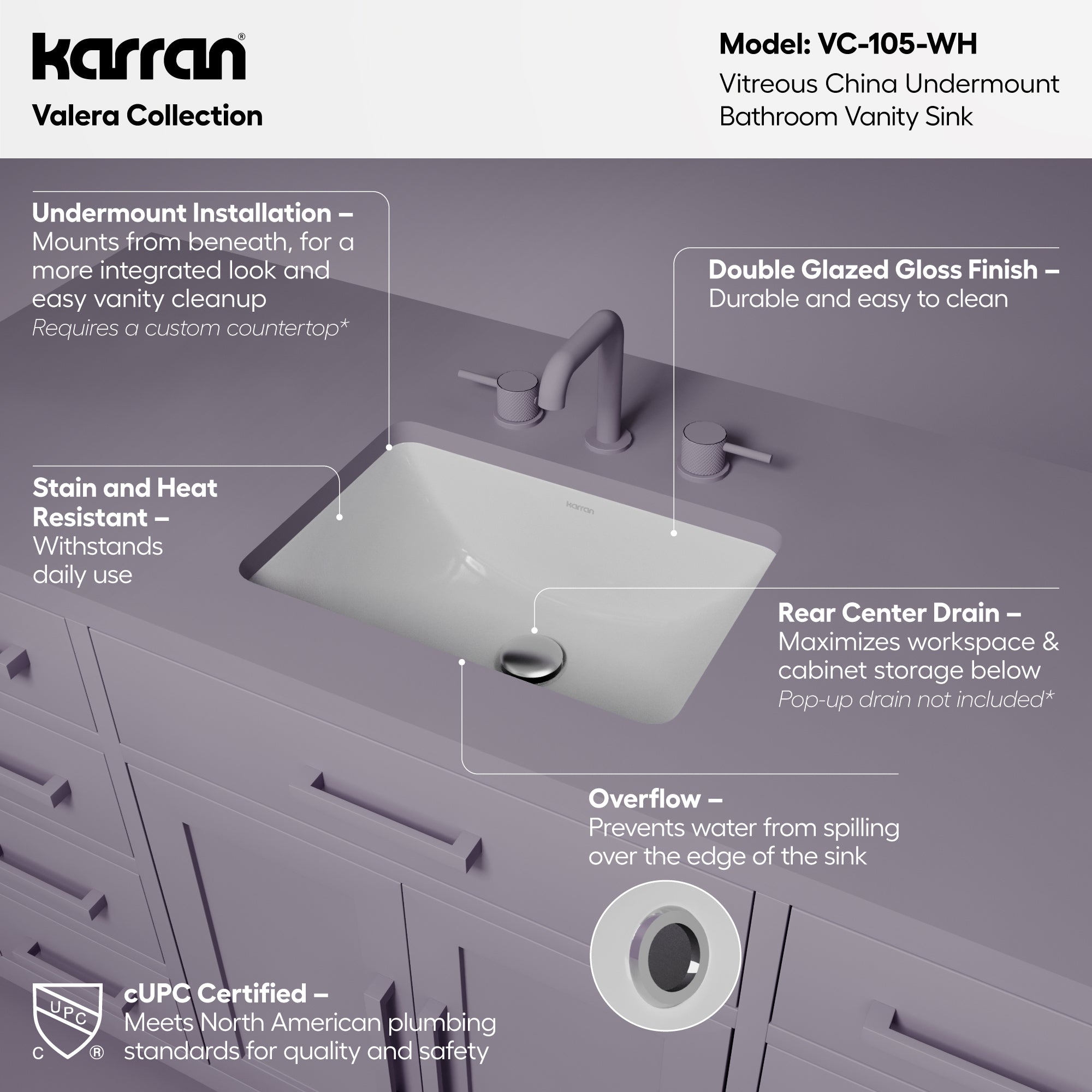 Karran 18 rectangular bathroom sink white informational image