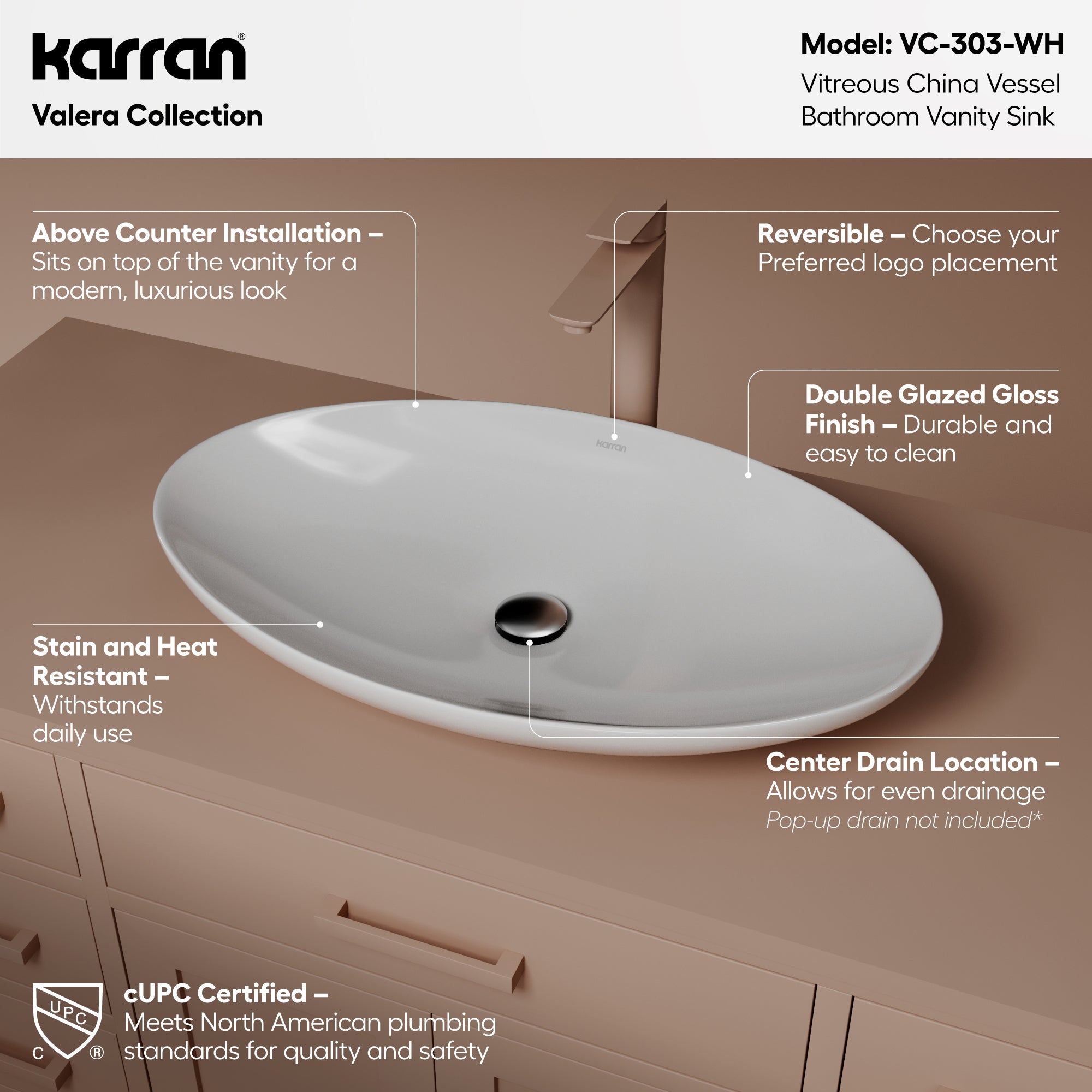 Alternative View of Karran Valera 27" x 163/4" x 31/4" Oval Vessel Vitreous China ADA Bathroom Sink, White, VC-303-WH