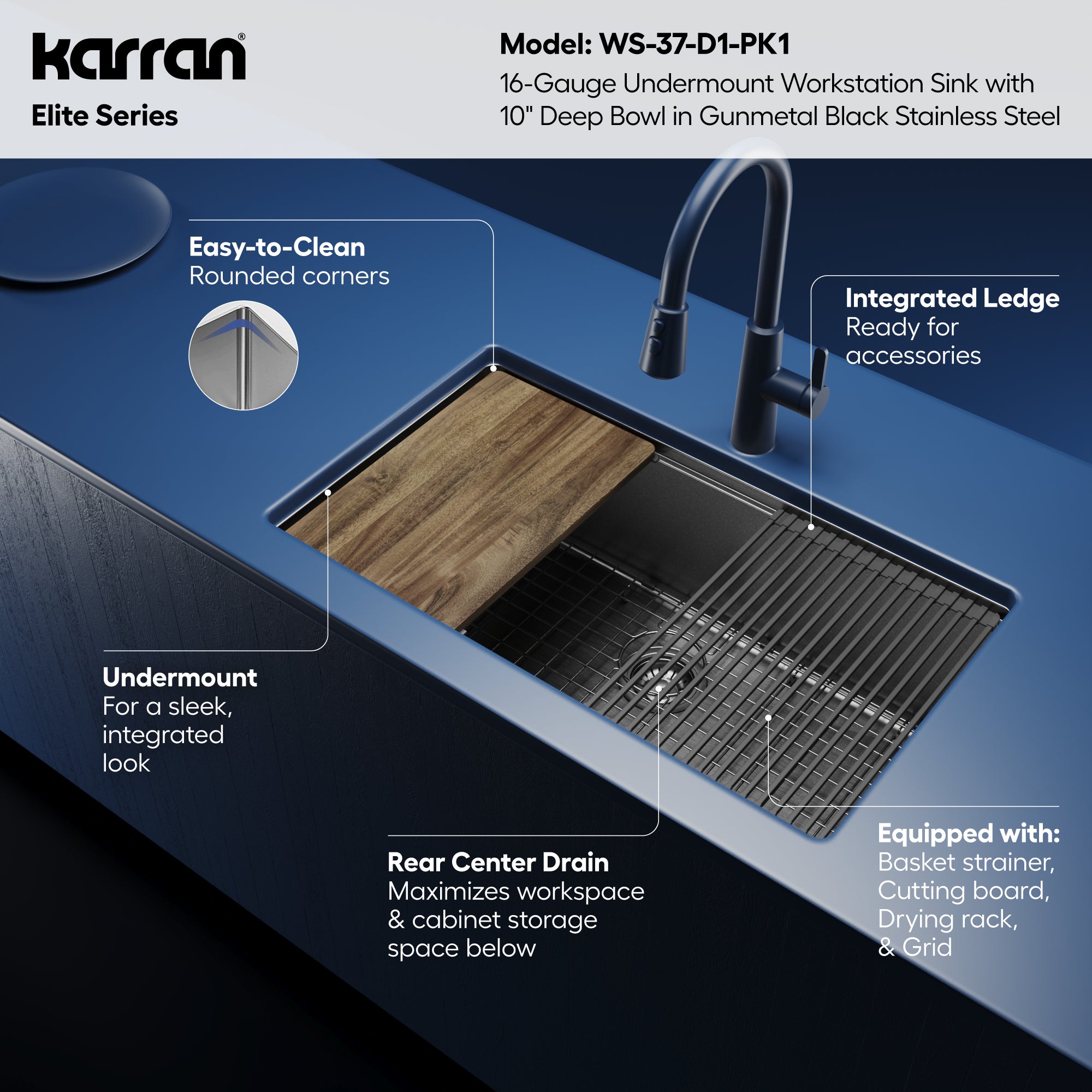Karran elite workstation 32 stainless steel kitchen sink gunmetal black informational image