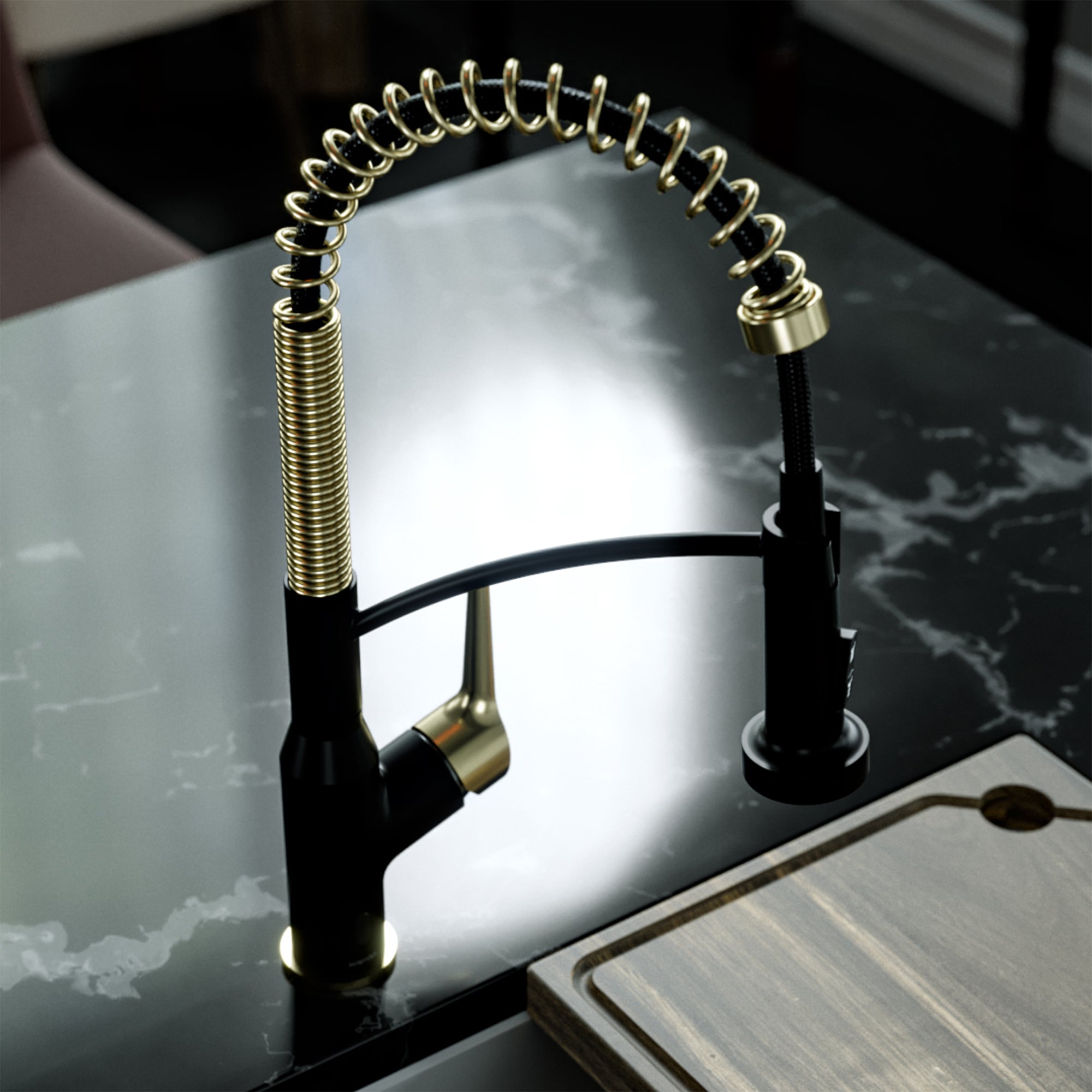 Karran scottsdale touchless pull-down kitchen faucet matte black & brushed gold lifestyle image