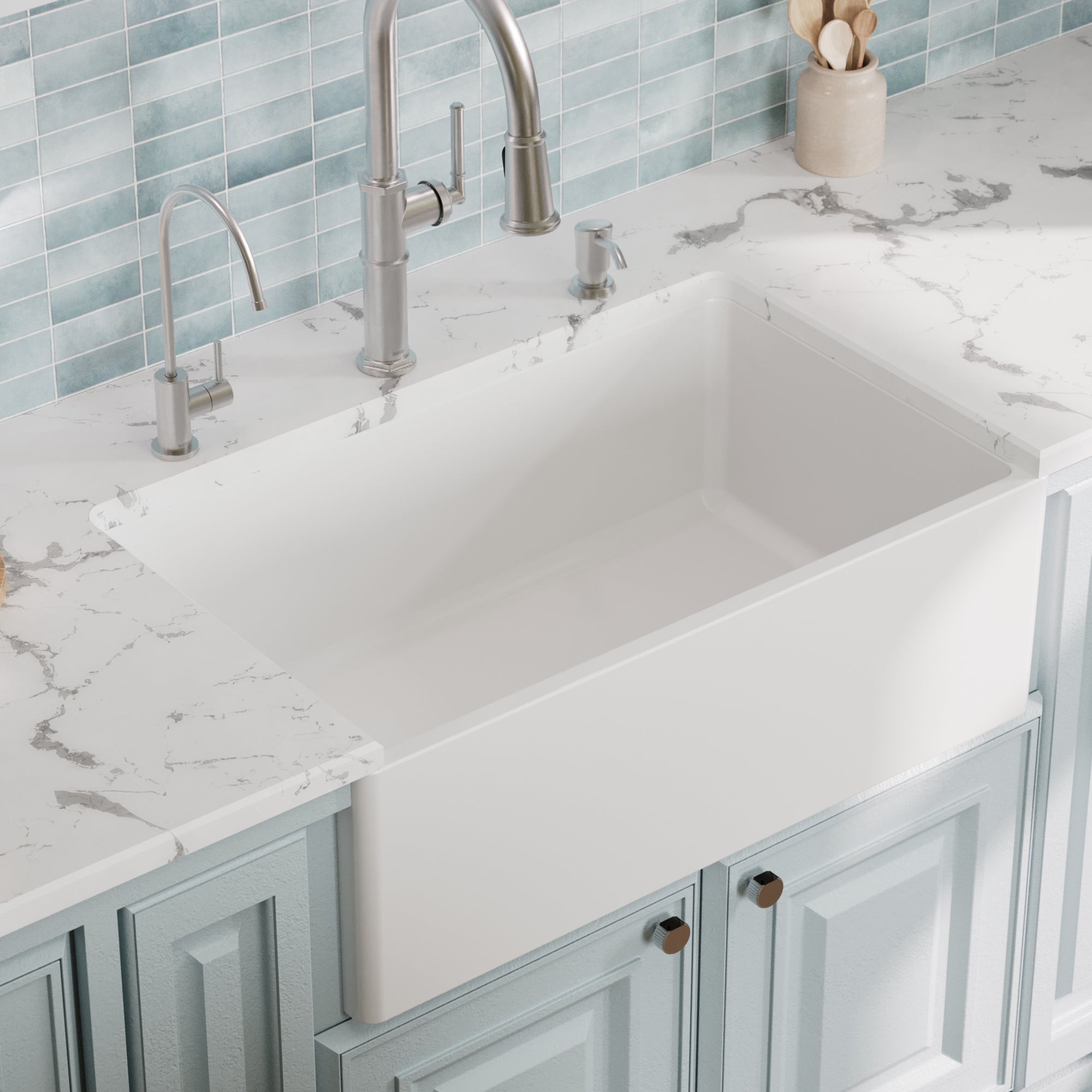 Alternative View of Karran Fireclay 30" Fireclay Farmhouse Sink with Accessories, White, FCP30SBWH
