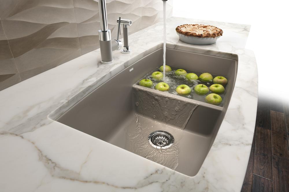 Blanco Performa 33" Undermount Granite Composite Kitchen Sink, Silgranit, 60/40 Double Bowl, Truffle, 441315