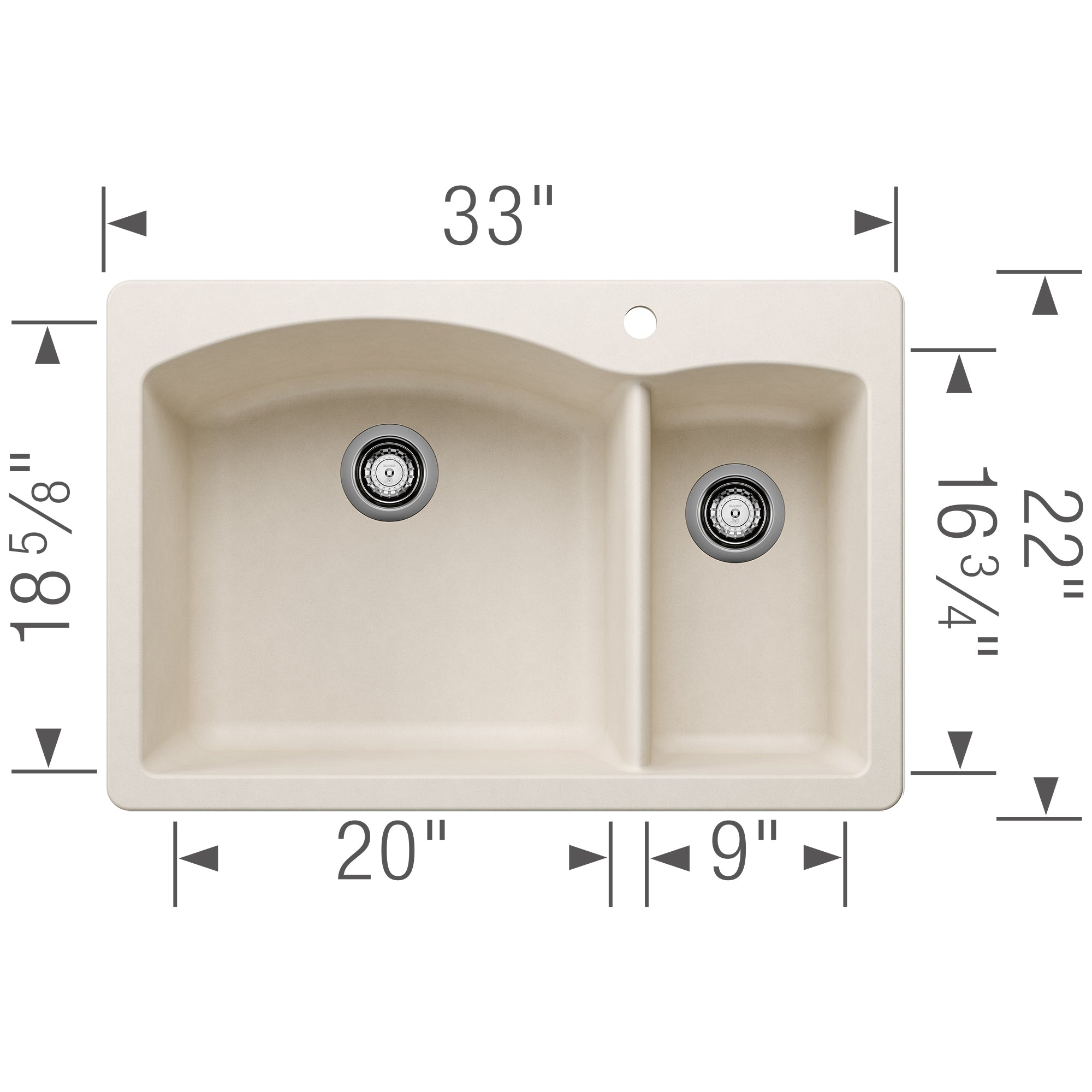 Blanco Diamond 33" Dual Mount Granite Composite Kitchen Sink, Silgranit, 70/30 Double Bowl, Biscuit, 443062