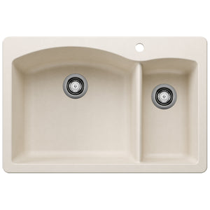 Alternate Image for Blanco Diamond 33" Dual Mount Granite Composite Kitchen Sink, Silgranit, 70/30 Double Bowl, Biscuit, 443062