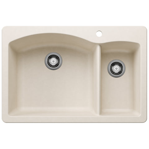 Blanco Diamond 33" Dual Mount Granite Composite Kitchen Sink, Silgranit, 70/30 Double Bowl, Biscuit, 443062