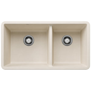Alternate Image for Blanco Precis 33" Undermount Granite Composite Kitchen Sink, Silgranit, 60/40 Double Bowl, Soft White, 443081