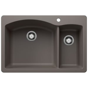 Alternate Image for Blanco Diamond 33" Dual Mount Granite Composite Kitchen Sink, Silgranit, 70/30 Double Bowl, Volcano Gray, 443099