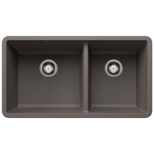 Alternate Image for Blanco Precis 33" Undermount Granite Composite Kitchen Sink, Silgranit, 60/40 Double Bowl, Volcano Gray, 443118