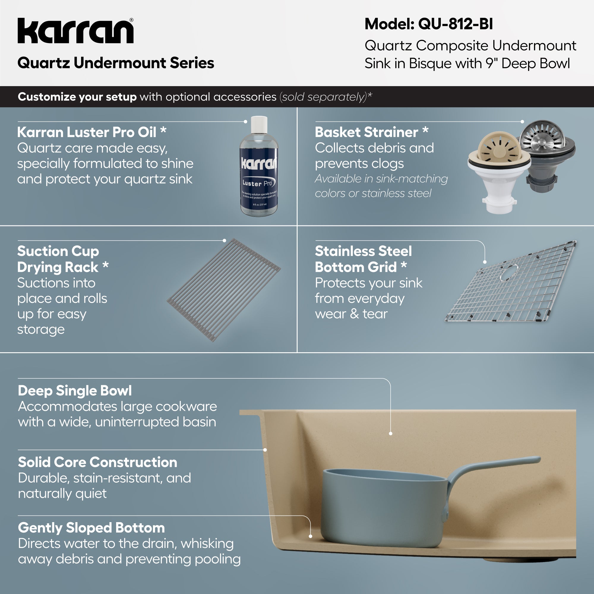 Alternative View of Karran 32" Undermount Quartz Composite Kitchen Sink, Bisque, QU-812-BI