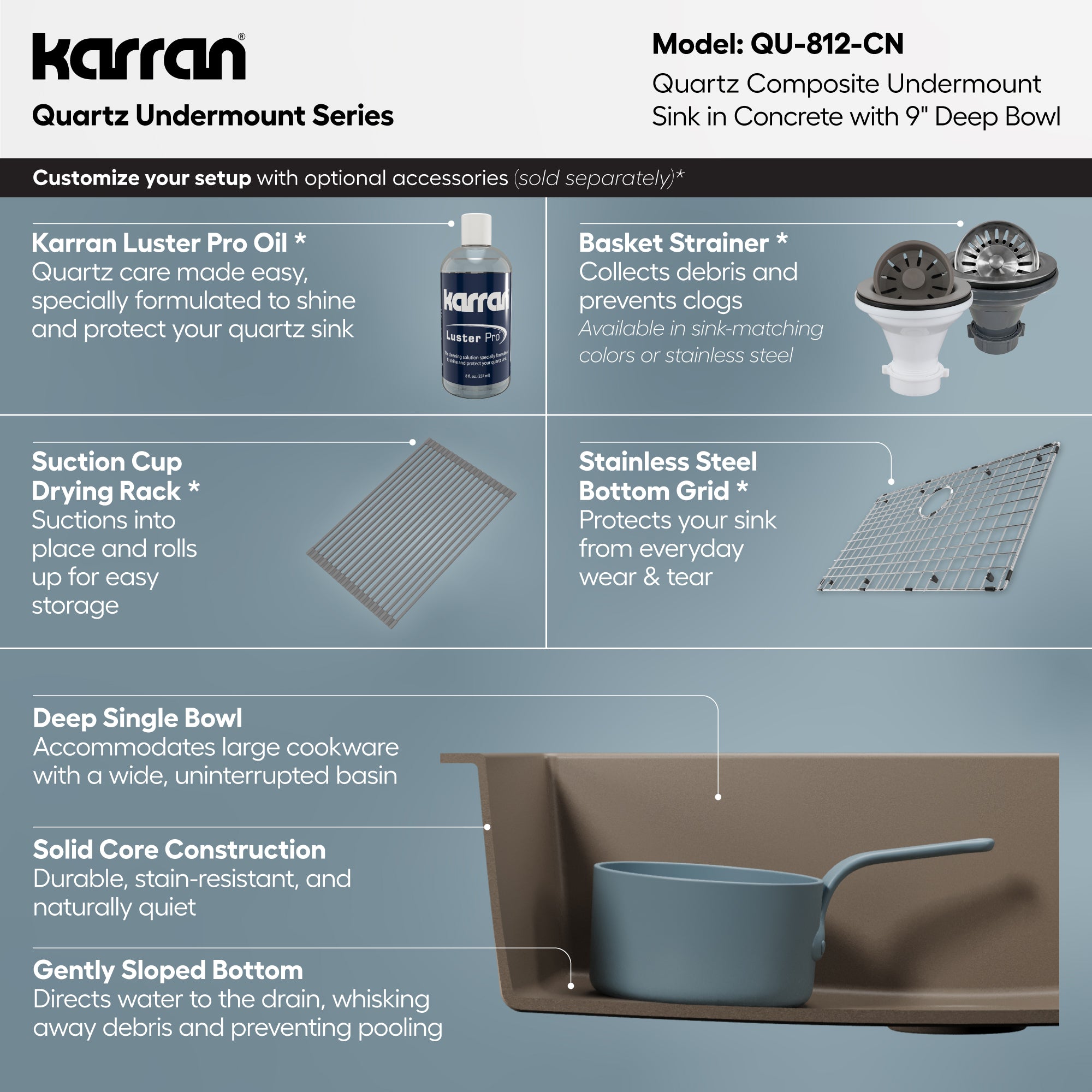 Alternative View of Karran 32" Undermount Quartz Composite Kitchen Sink, Concrete, QU-812-CN