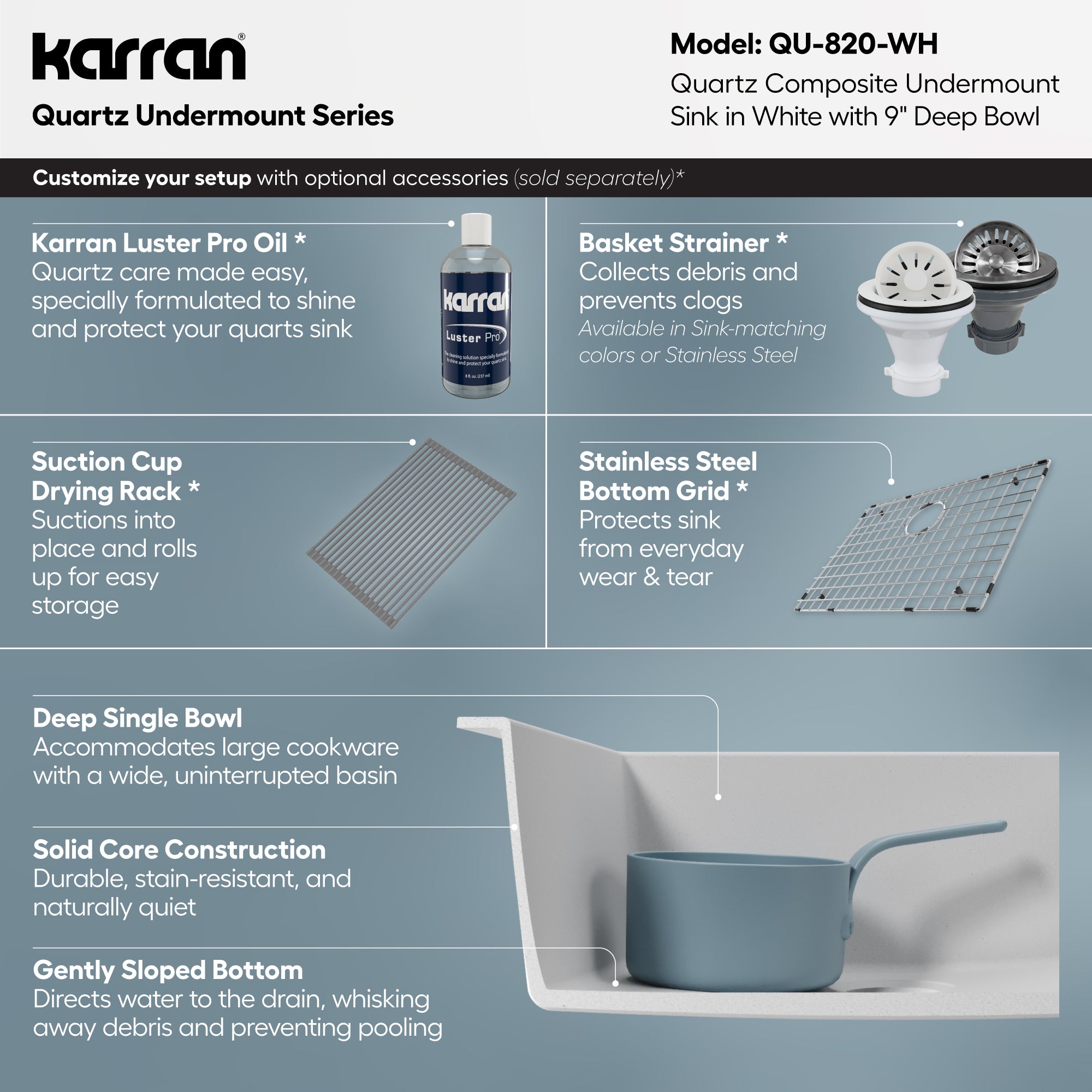 Alternative View of Karran 24" Undermount Quartz Composite Kitchen Sink, White, QU-820-WH