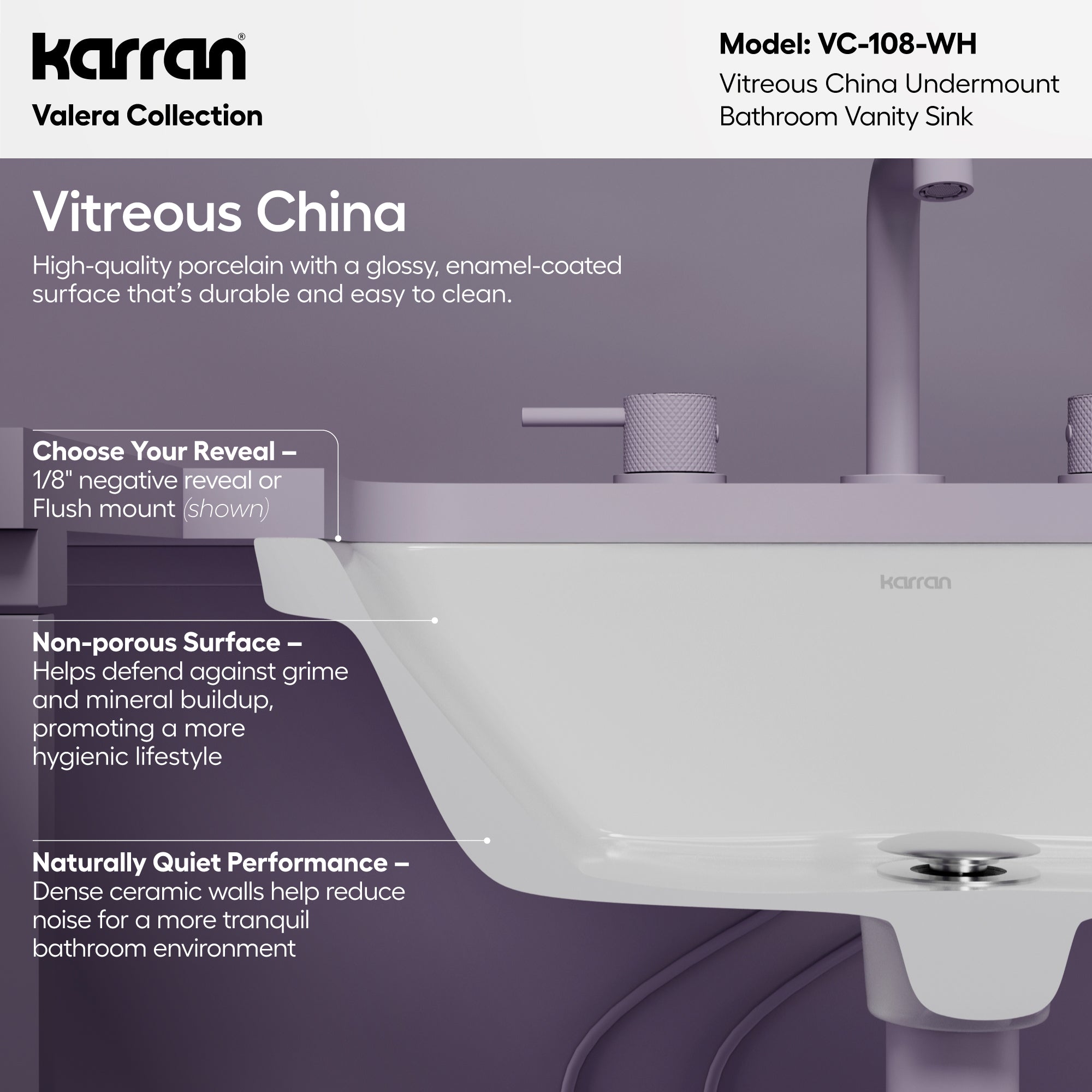 Karran 21 rectangular bathroom sink white informational image
